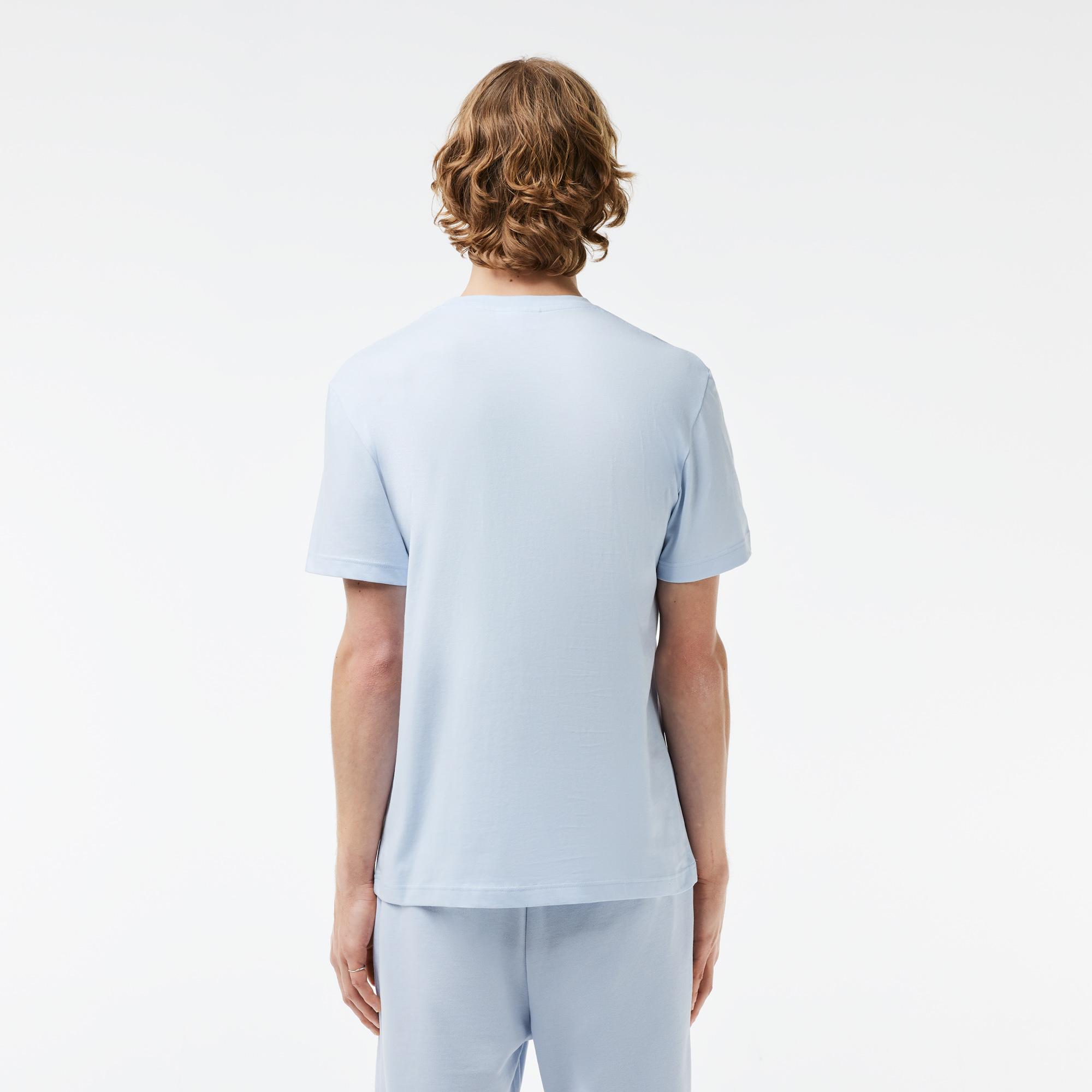 Erkek Regular Fit Bisiklet Yaka Baskılı Açık Mavi T-Shirt