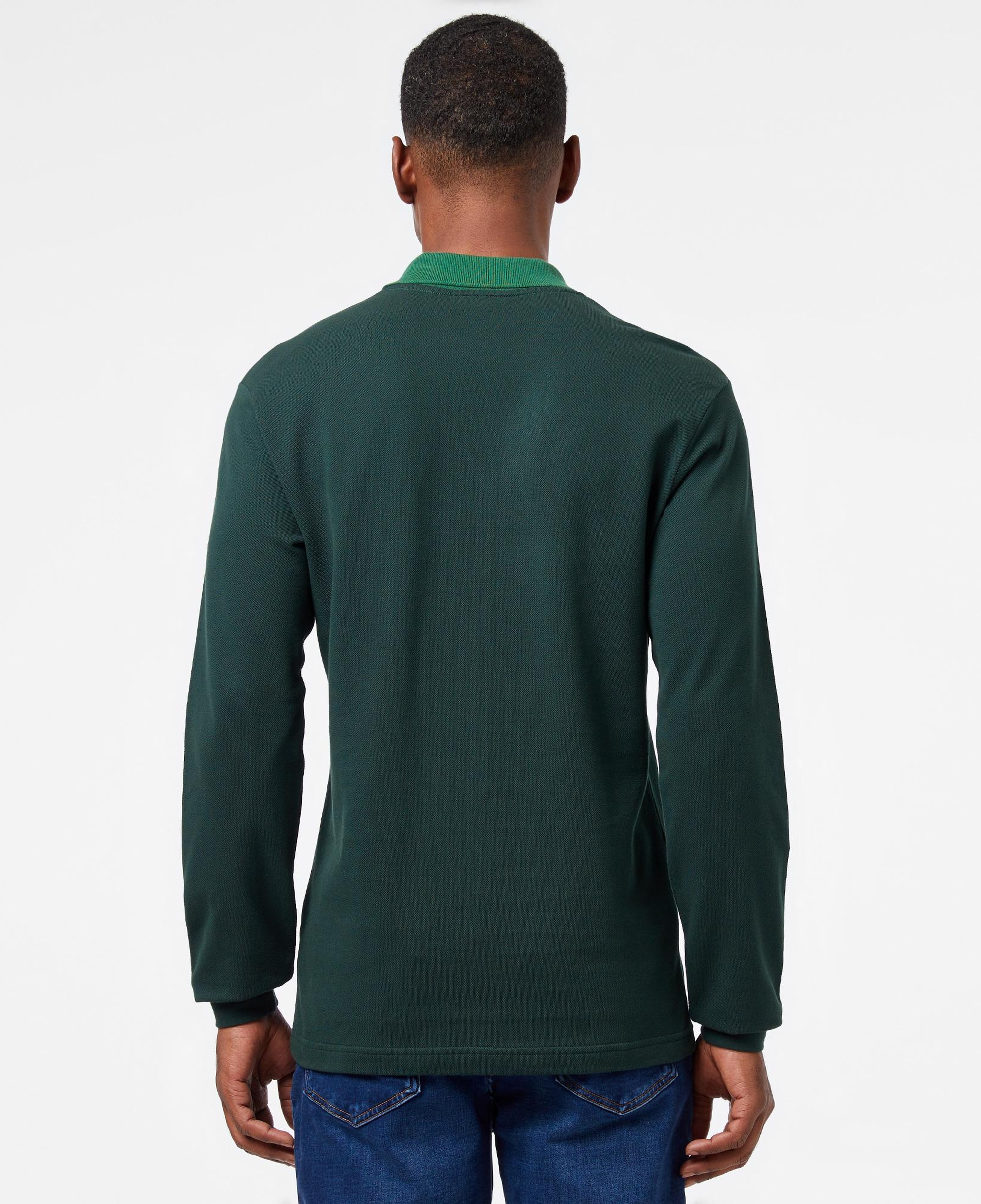 Erkek Classic Fit Uzun Kollu Renk Bloklu Yeşil Polo