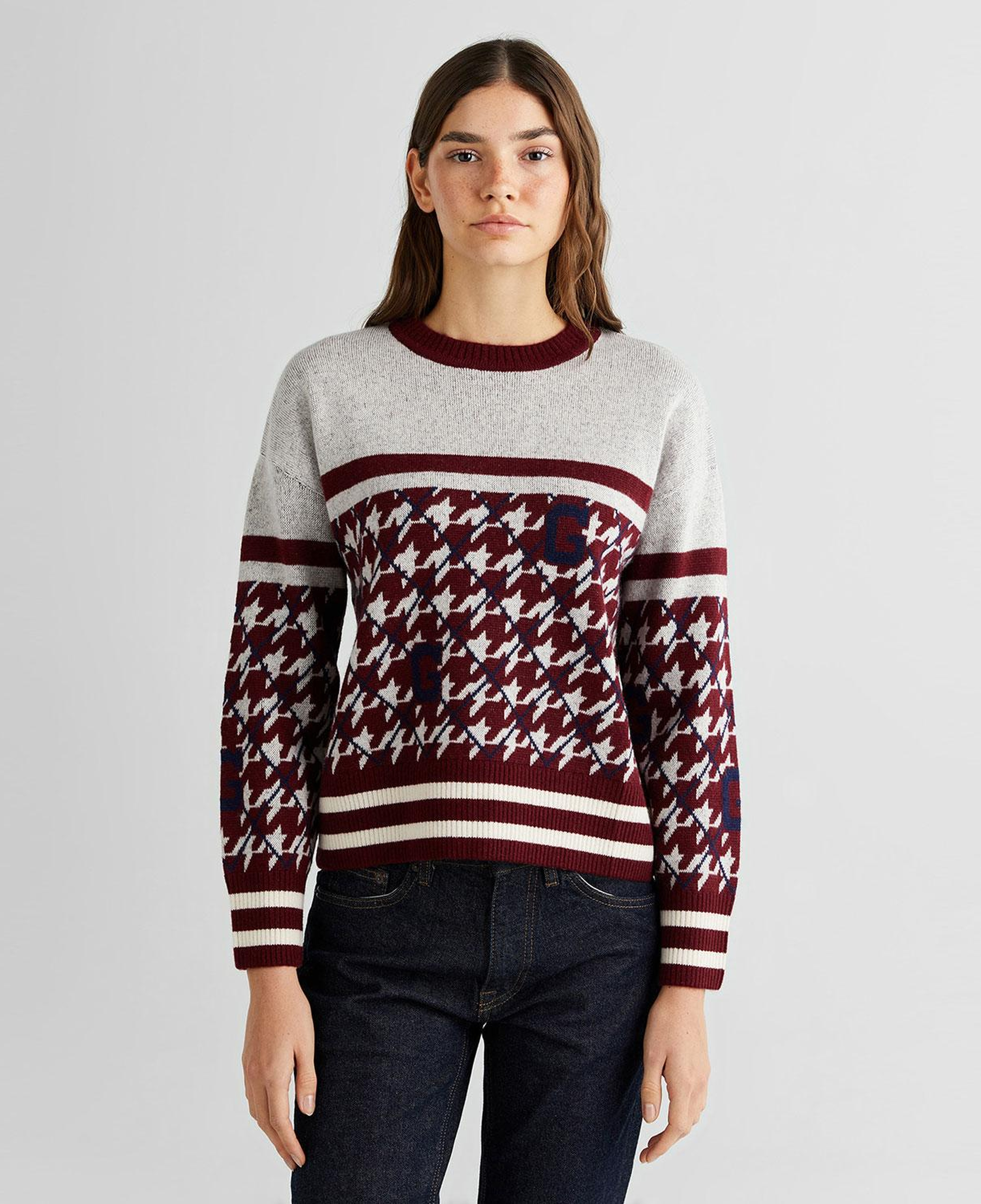 GANT Kadın Bordo Relaxed Fit Bisiklet Yaka Logolu Kazak