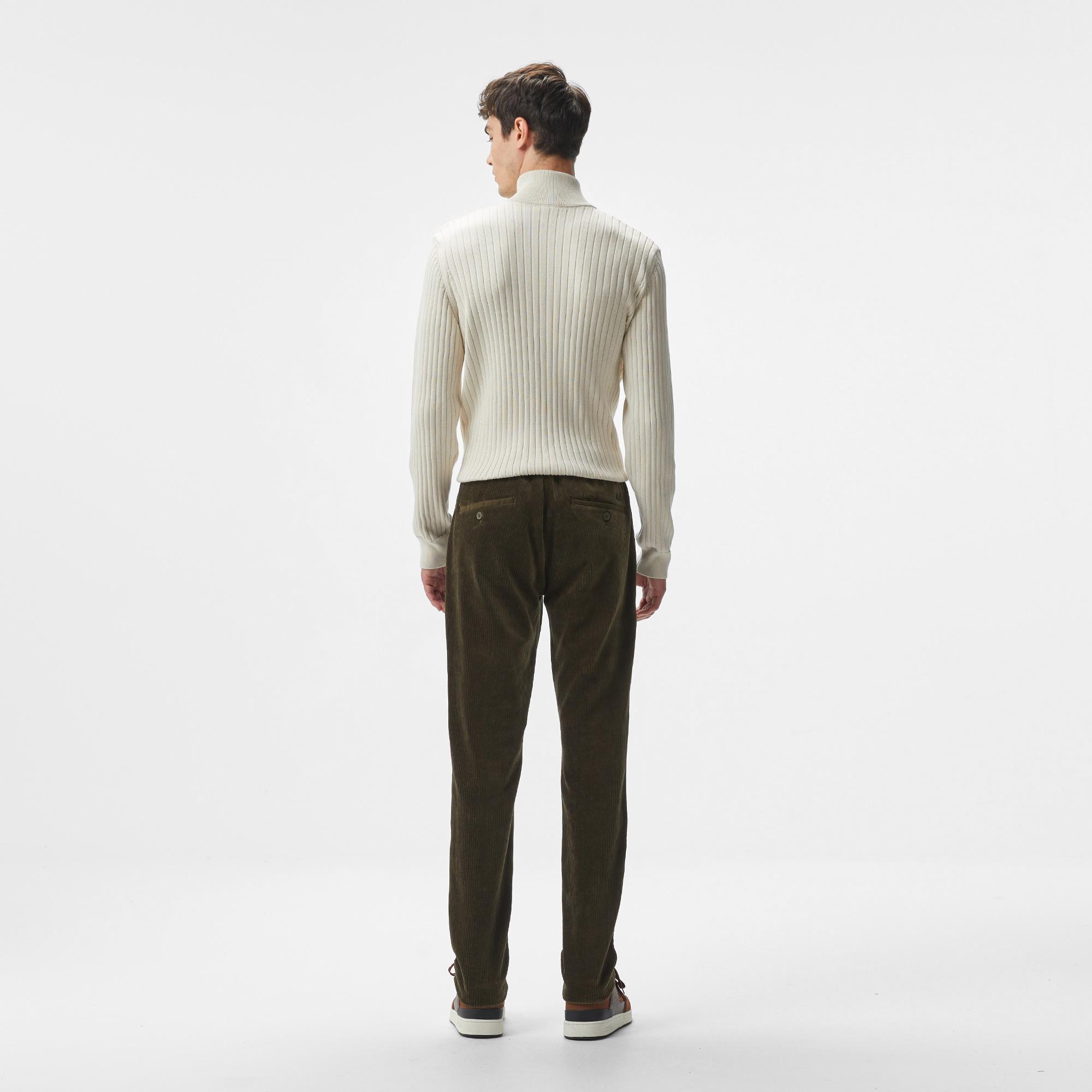 Erkek Tapered Fit Chino Koyu Yeşil Pantolon