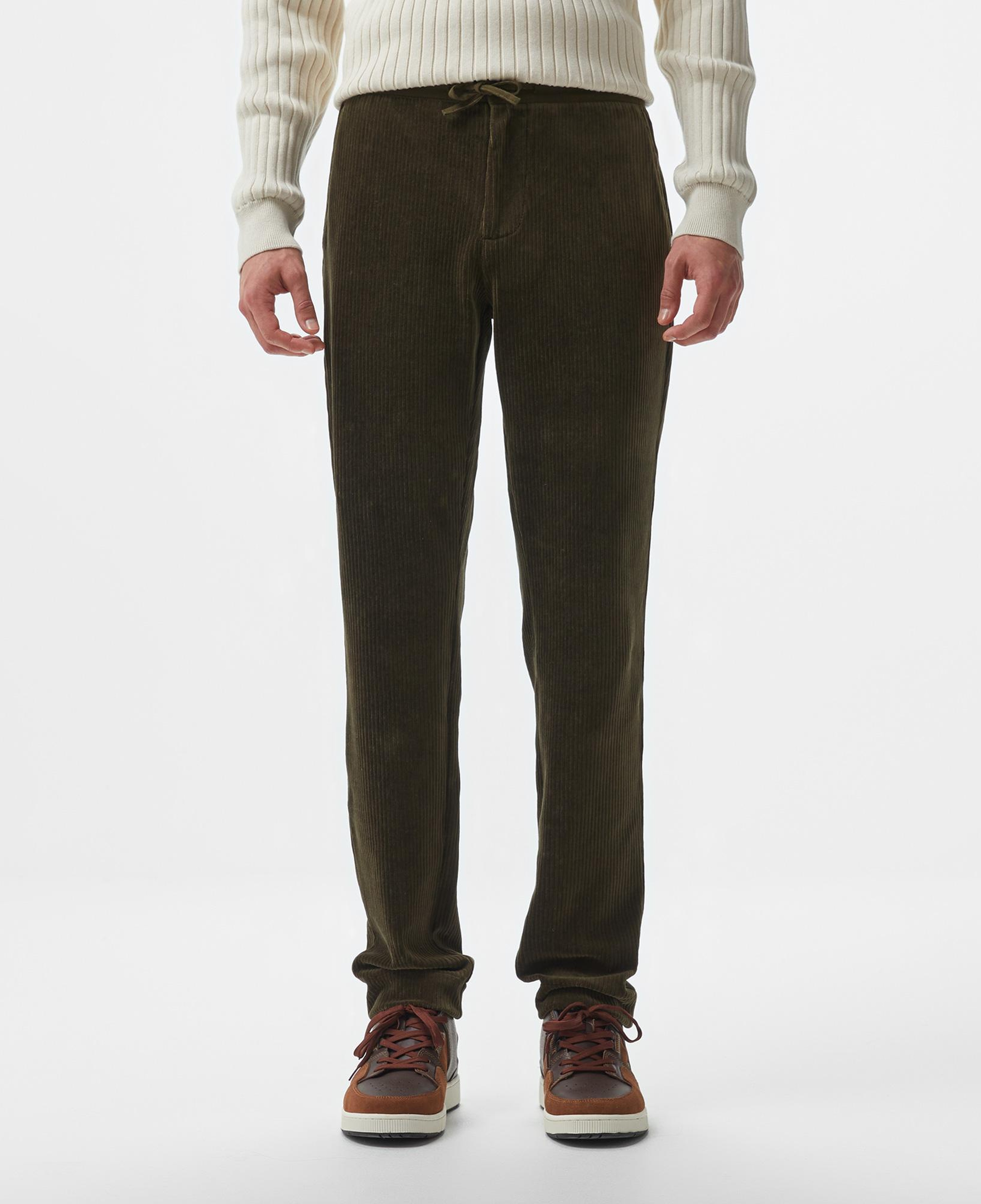 Erkek Tapered Fit Chino Koyu Yeşil Pantolon