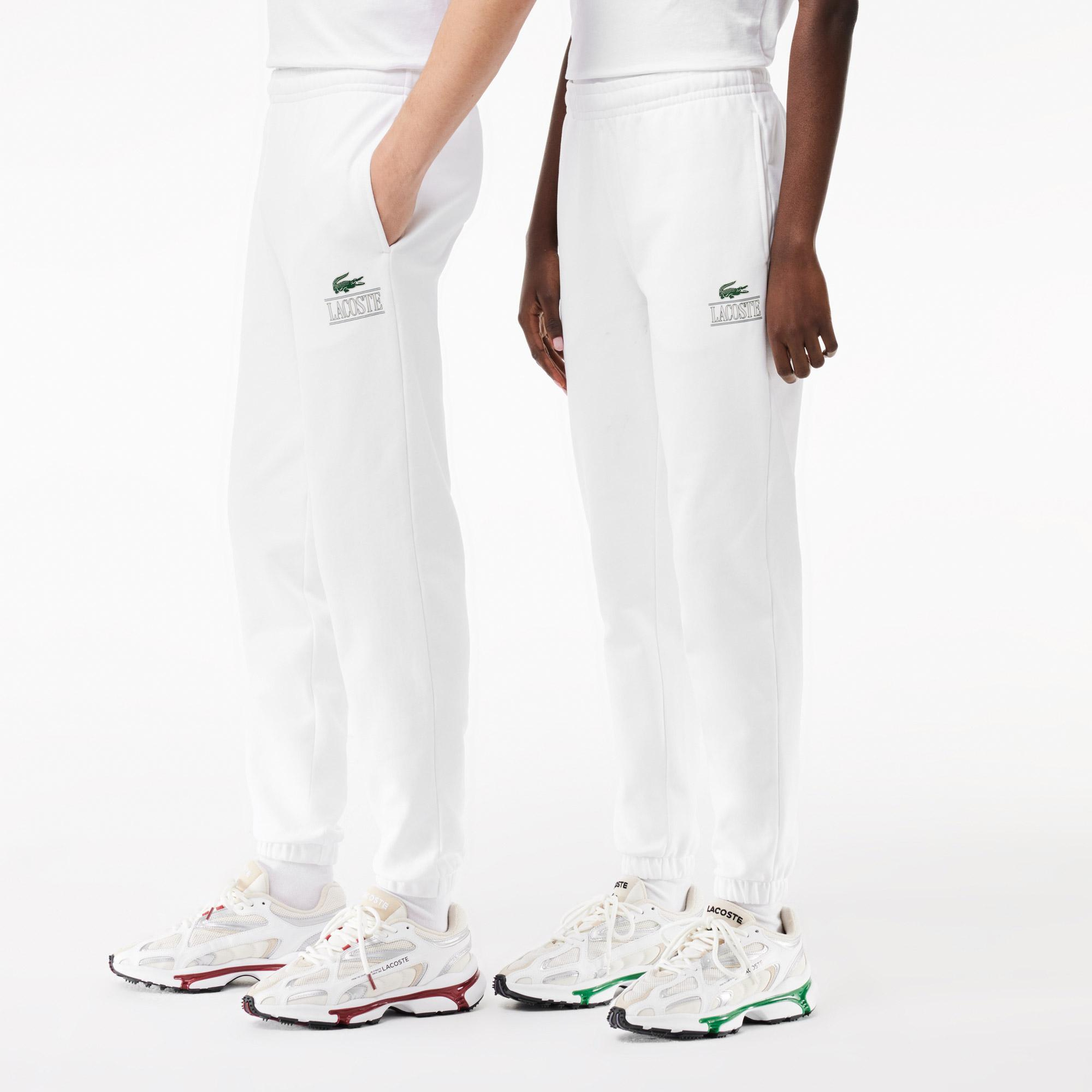 Unisex Tapered Fit Baskılı Beyaz Eşofman Altı