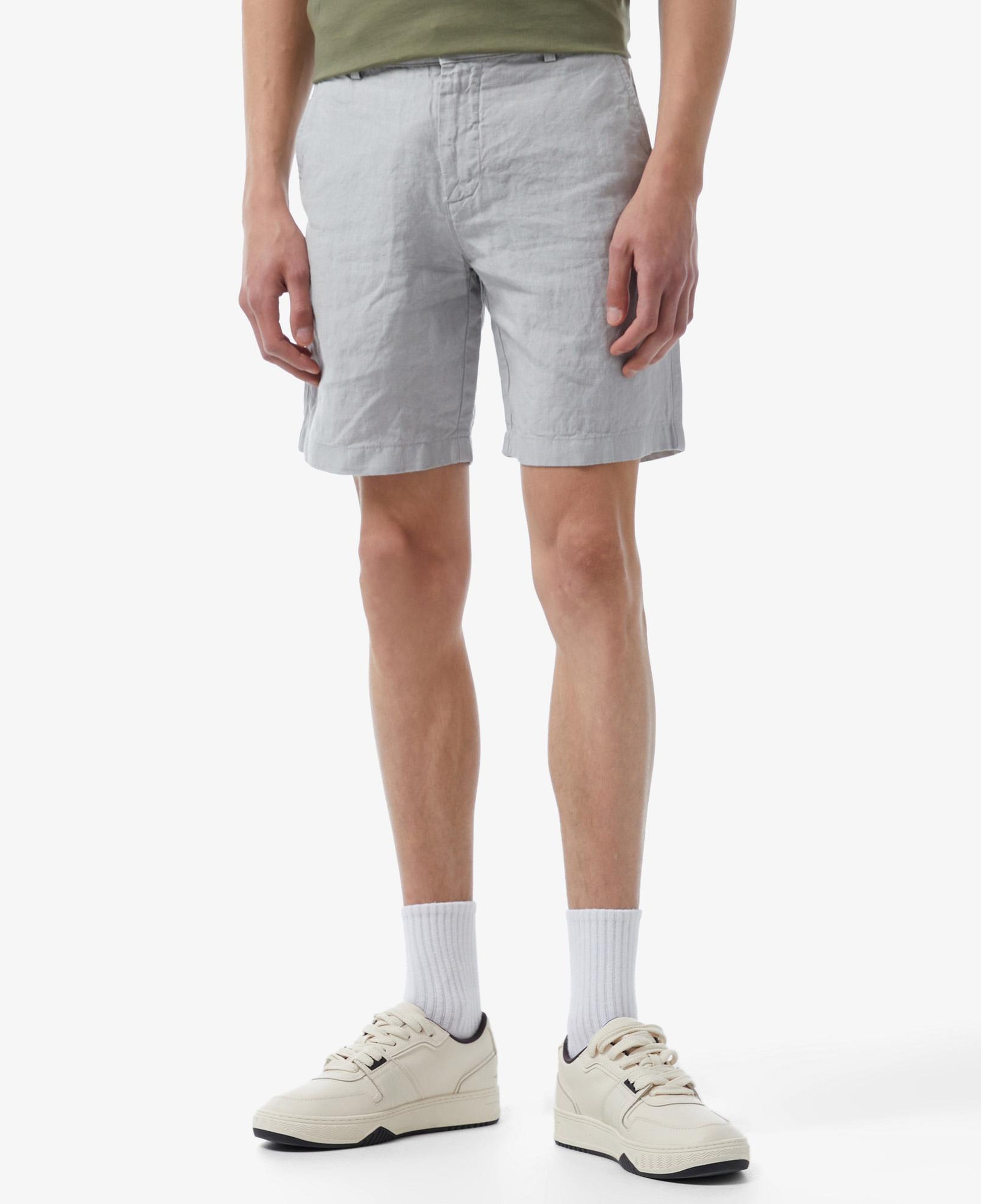 Erkek Slim Fit Keten Gri Bermuda