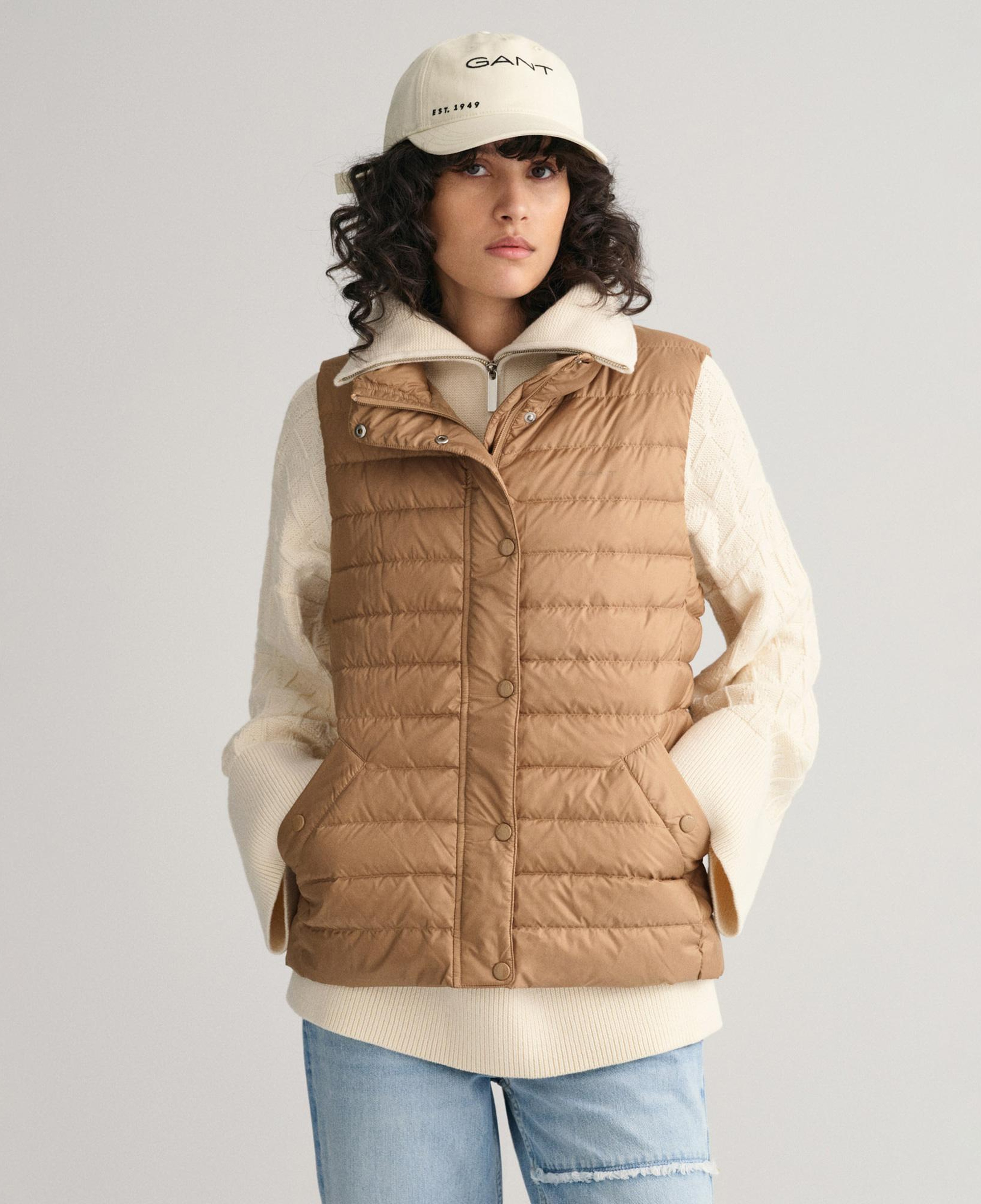 GANT Kadın Kahverengi Regular Fit Dik Yaka Kapitone Yelek
