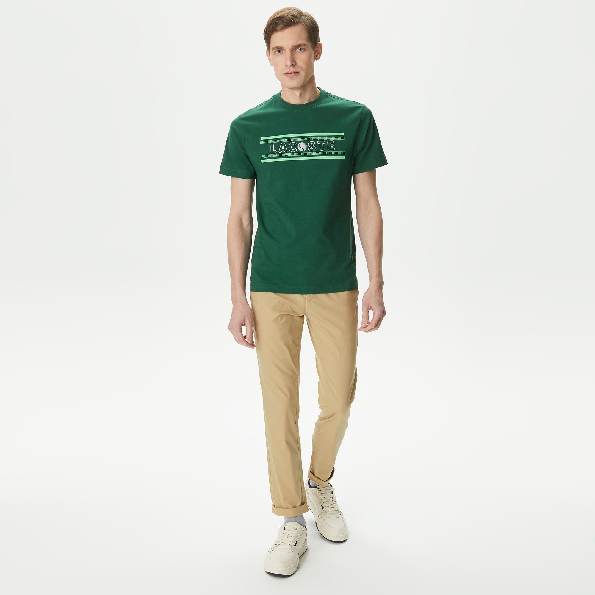 Erkek Regular Fit Bisiklet Yaka Baskılı Yeşil T-Shirt