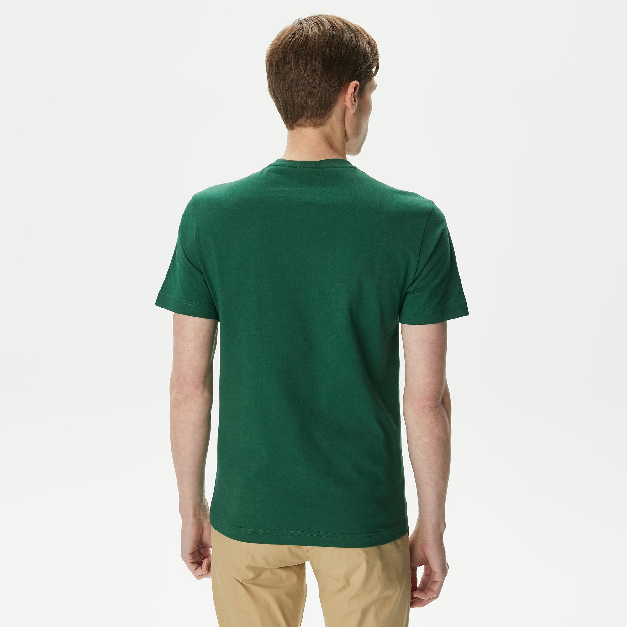 Erkek Regular Fit Bisiklet Yaka Baskılı Yeşil T-Shirt