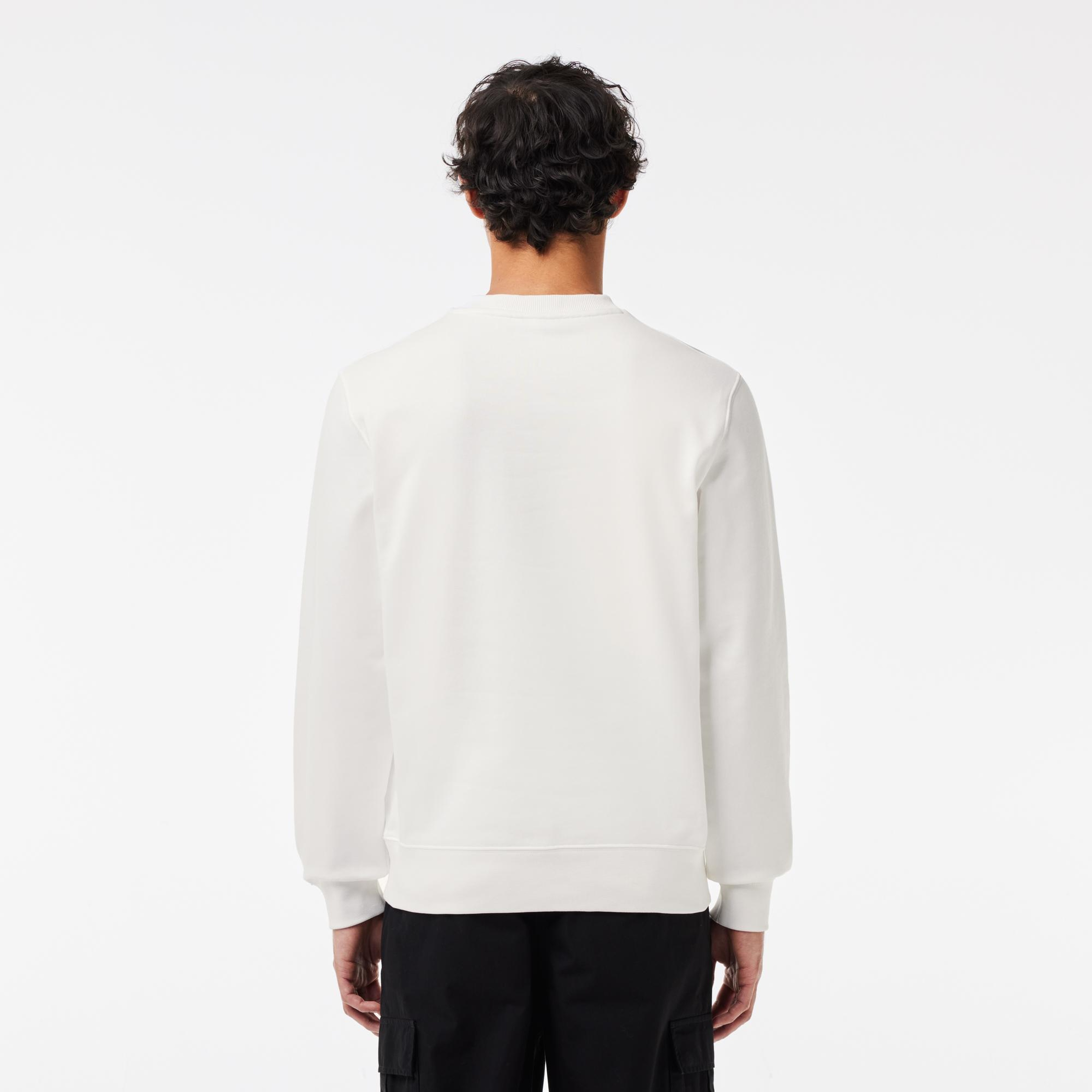 Erkek Classic Fit Bisiklet Yaka Baskılı Beyaz Sweatshirt