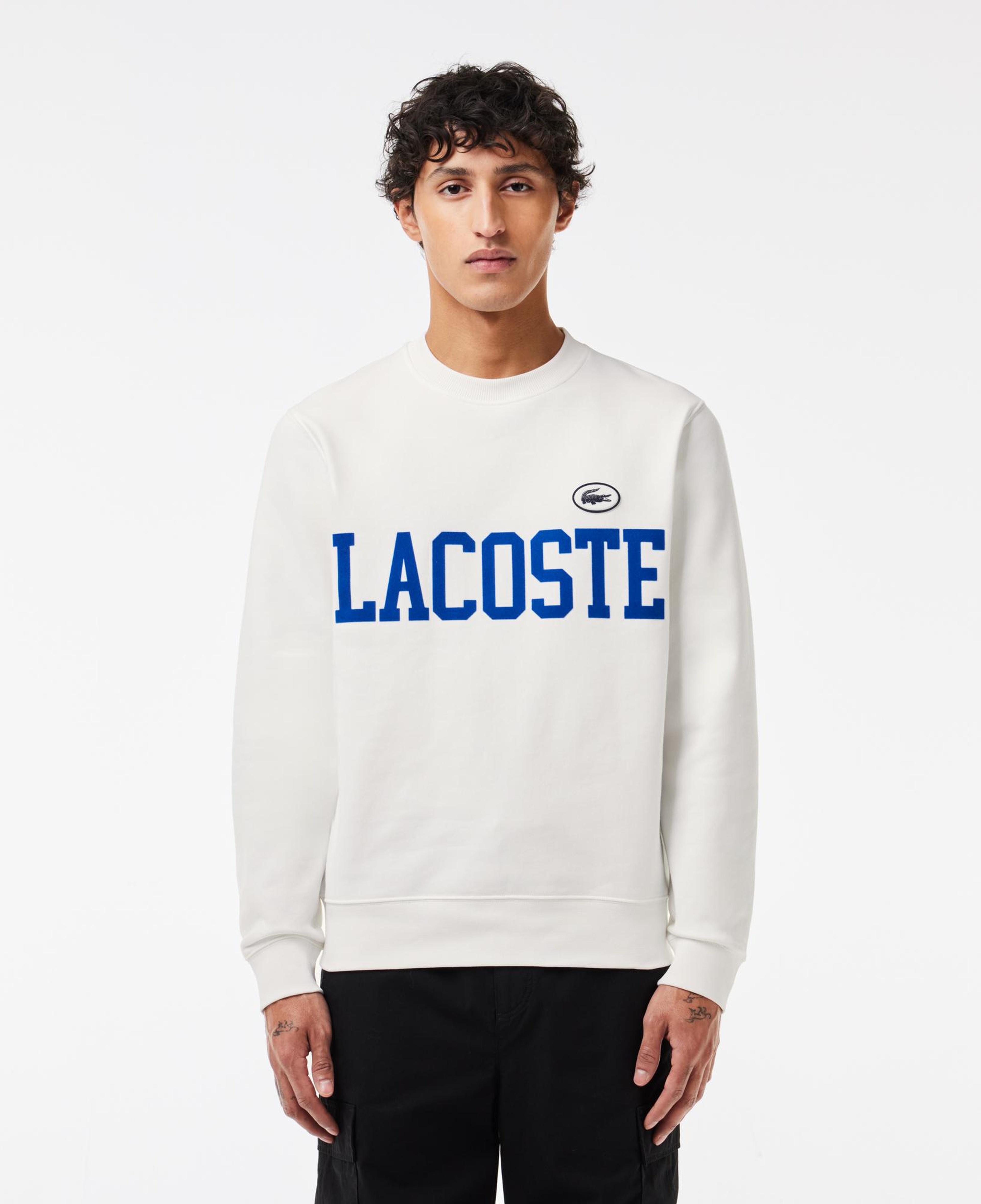Erkek Classic Fit Bisiklet Yaka Baskılı Beyaz Sweatshirt