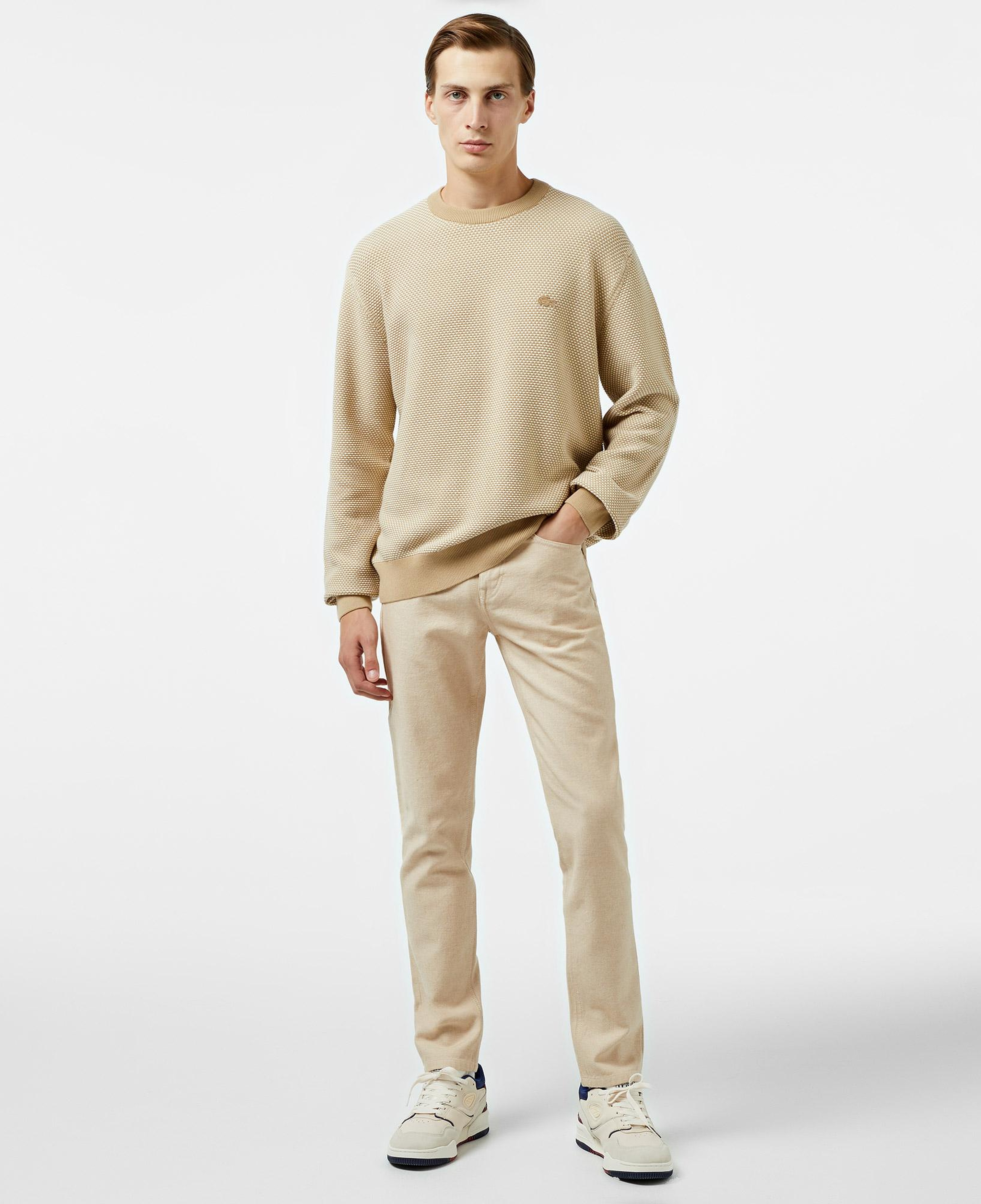 Erkek Relaxed Fit Bisiklet Yaka Bej Triko