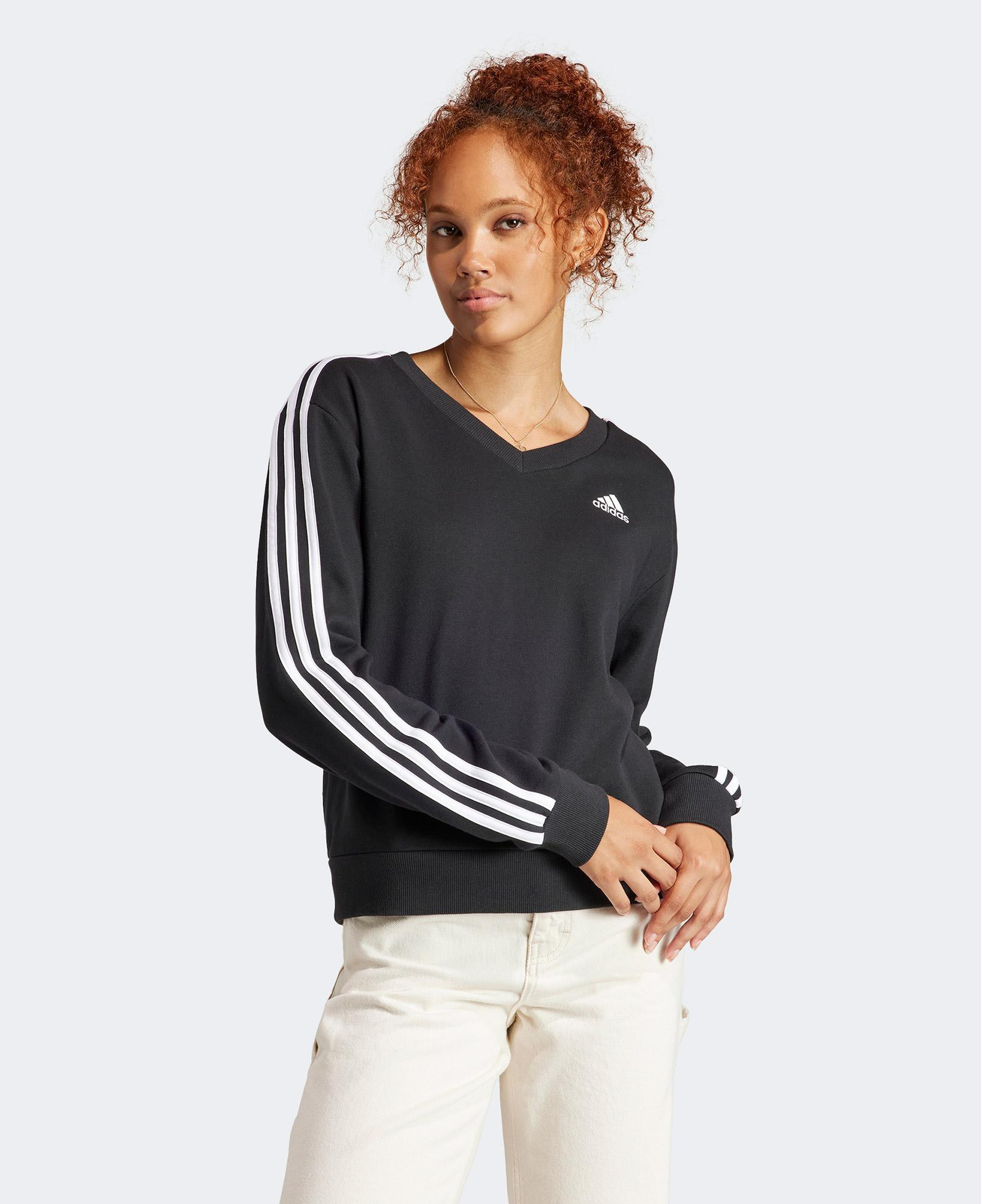 adidas Essentials 3 Stripes V-Neck Kadın Siyah Günlük Sweatshirt