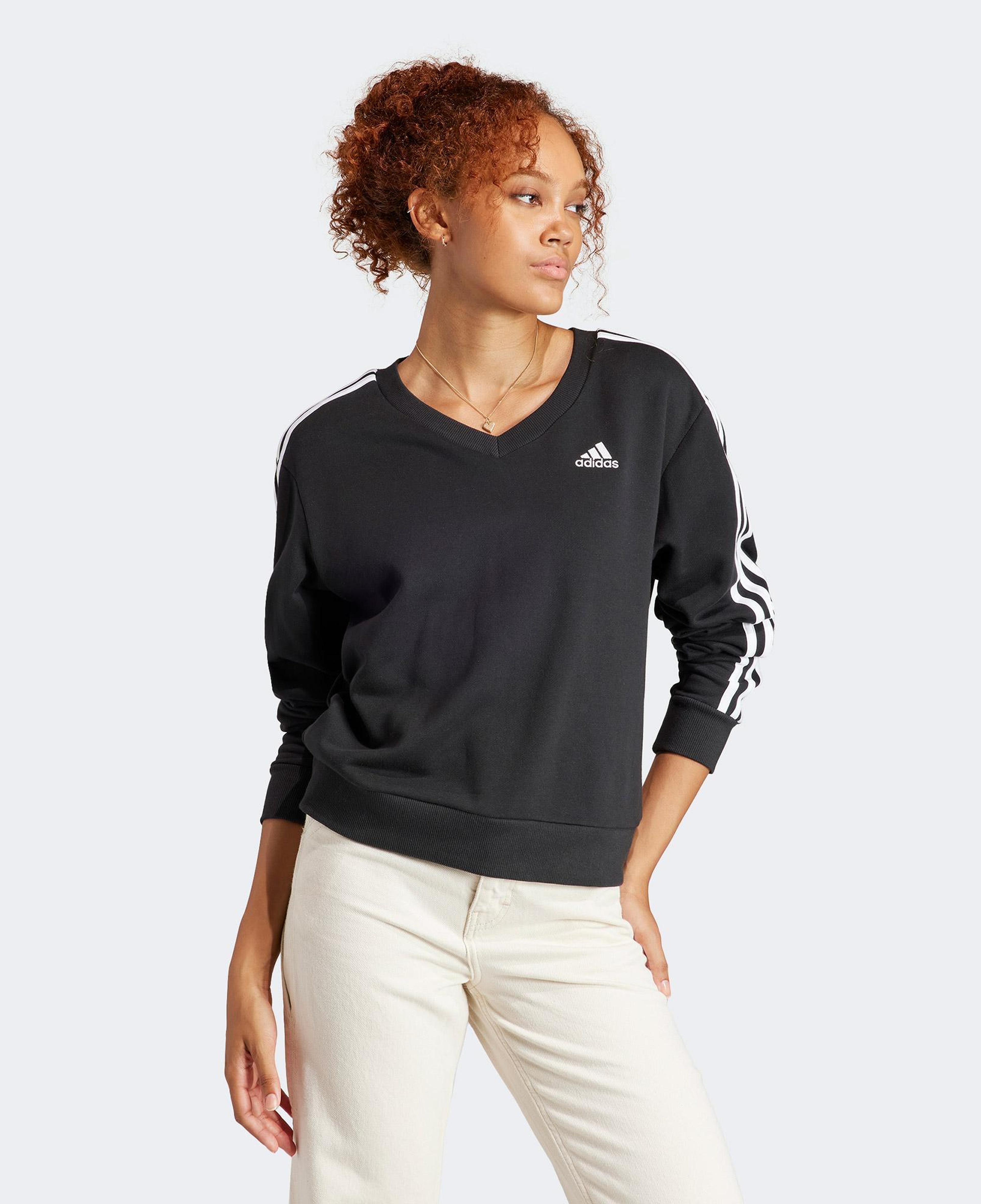 adidas Essentials 3 Stripes V-Neck Kadın Siyah Günlük Sweatshirt