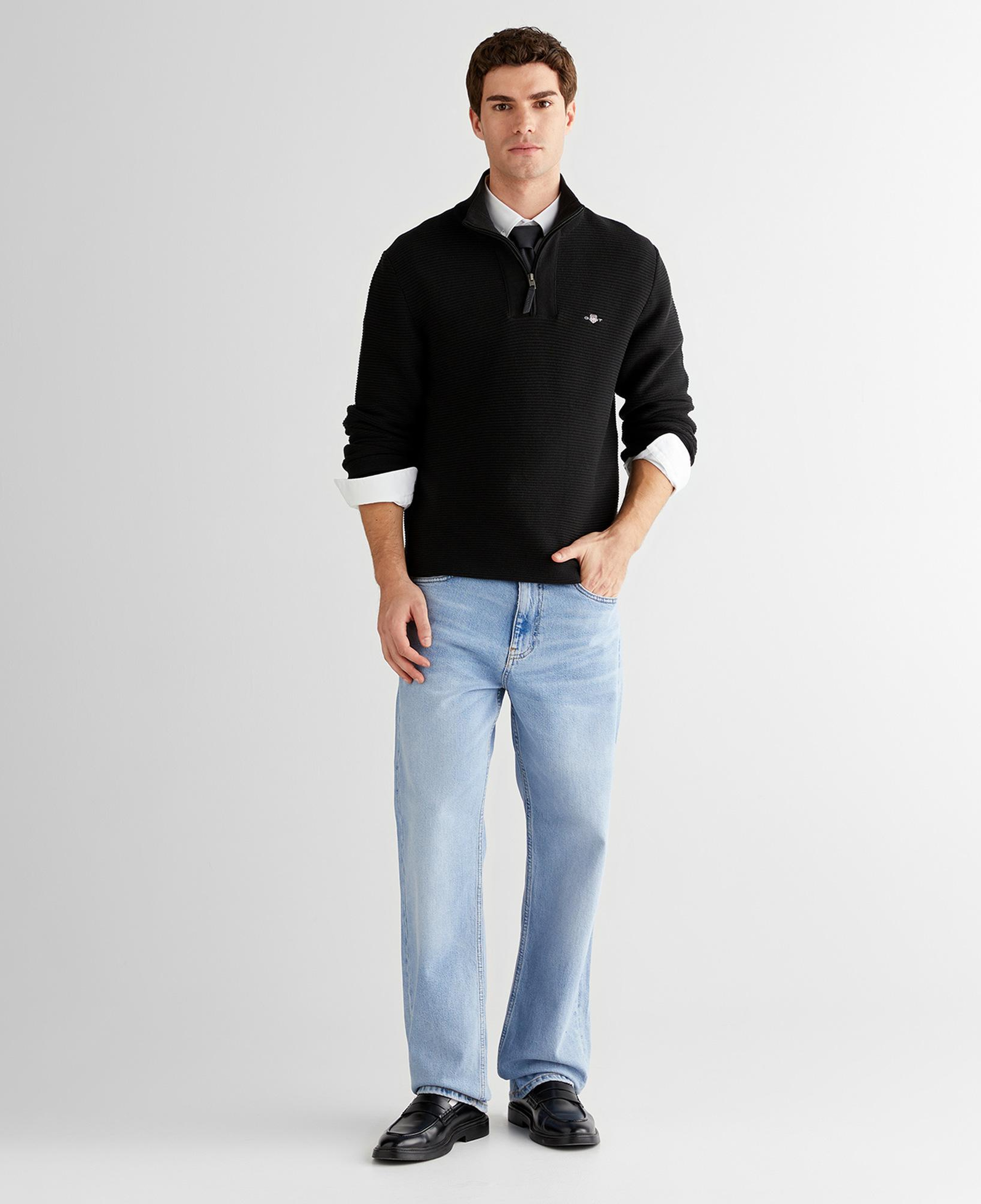 GANT Erkek Siyah Regular Fit Yarım Fermuarlı Triko