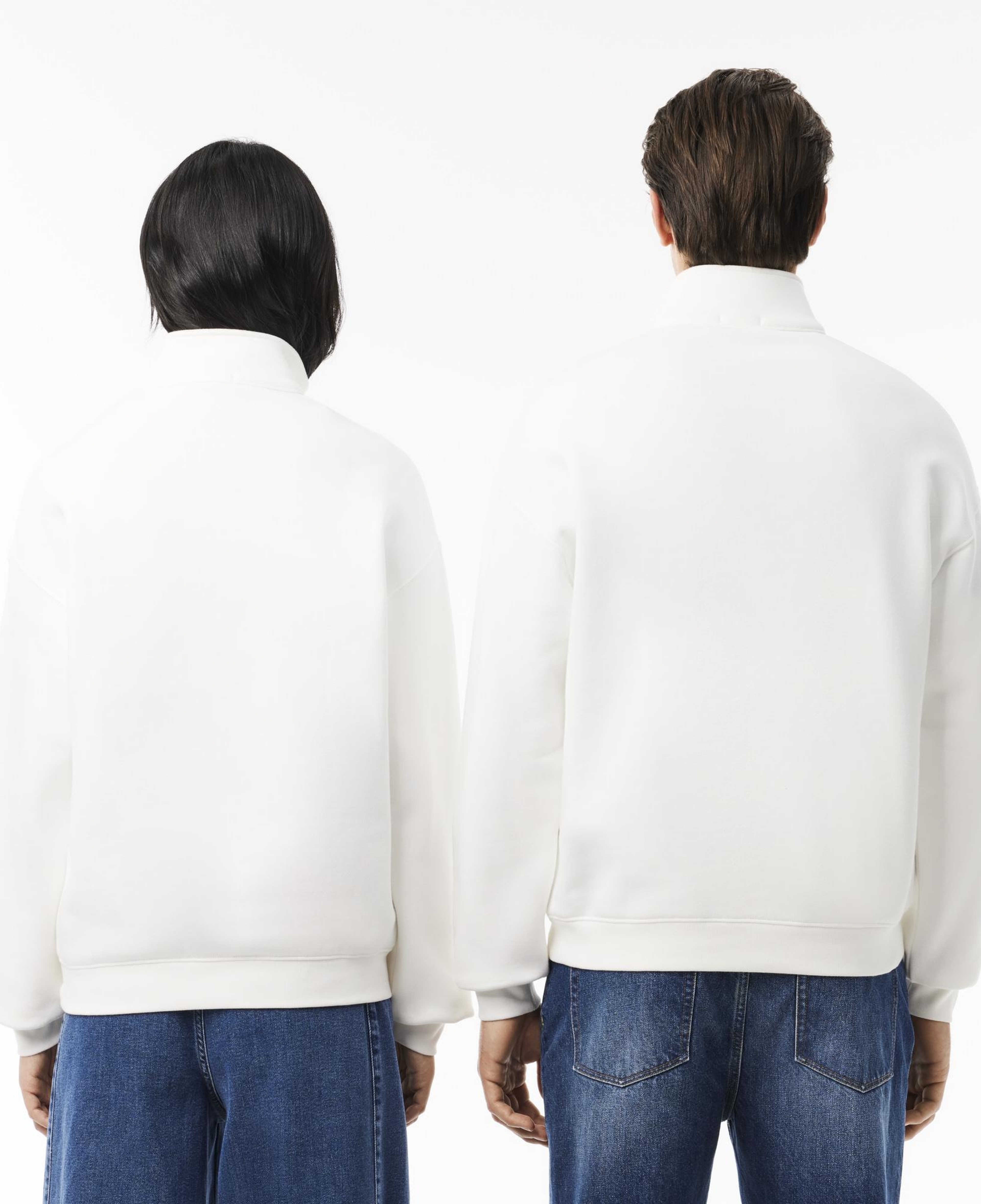 Unisex Loose Fit Yarım Fermuarlı Beyaz Organik Pamuk Sweatshirt