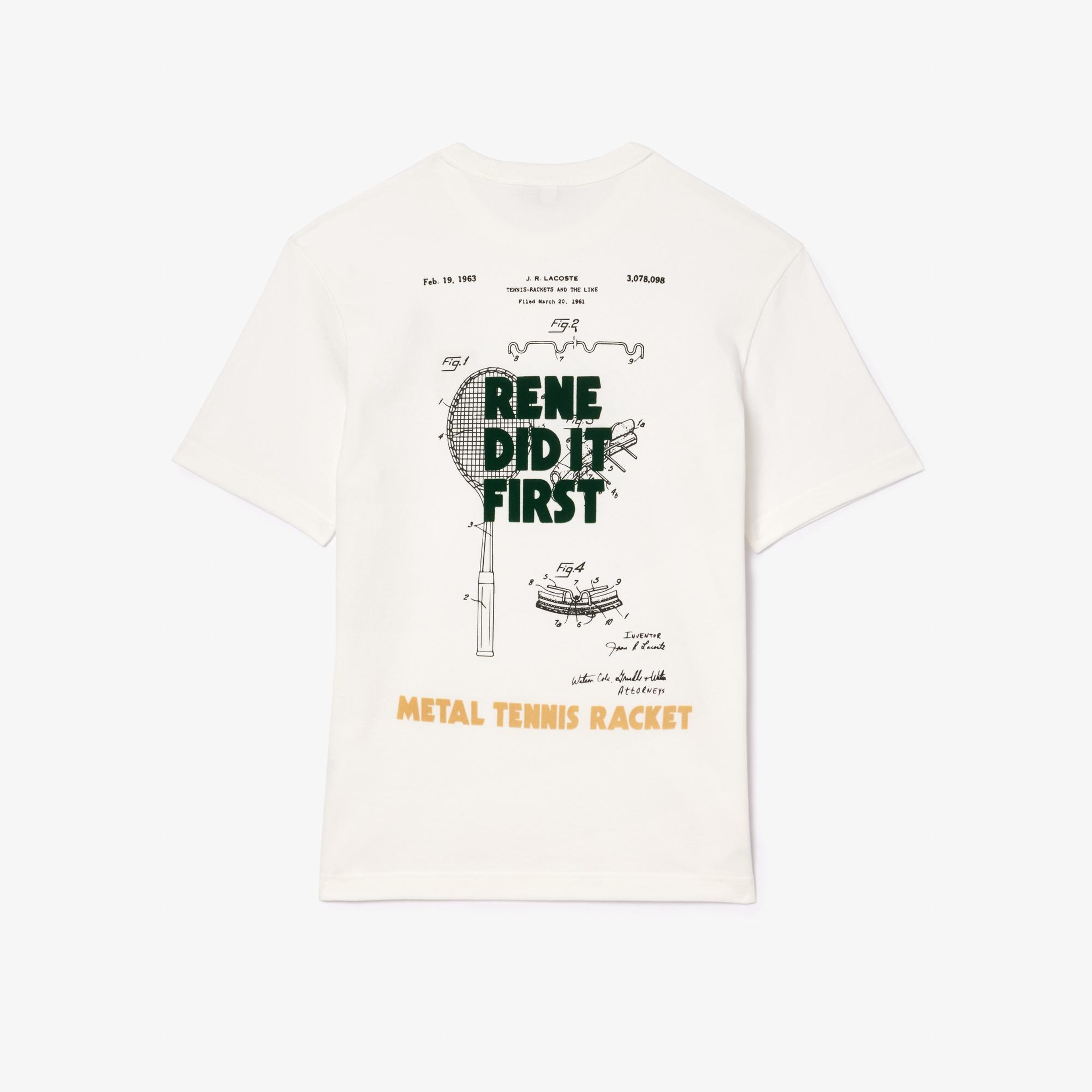 Unisex Classic Fit Bisiklet Yaka Baskılı Bej T-Shirt