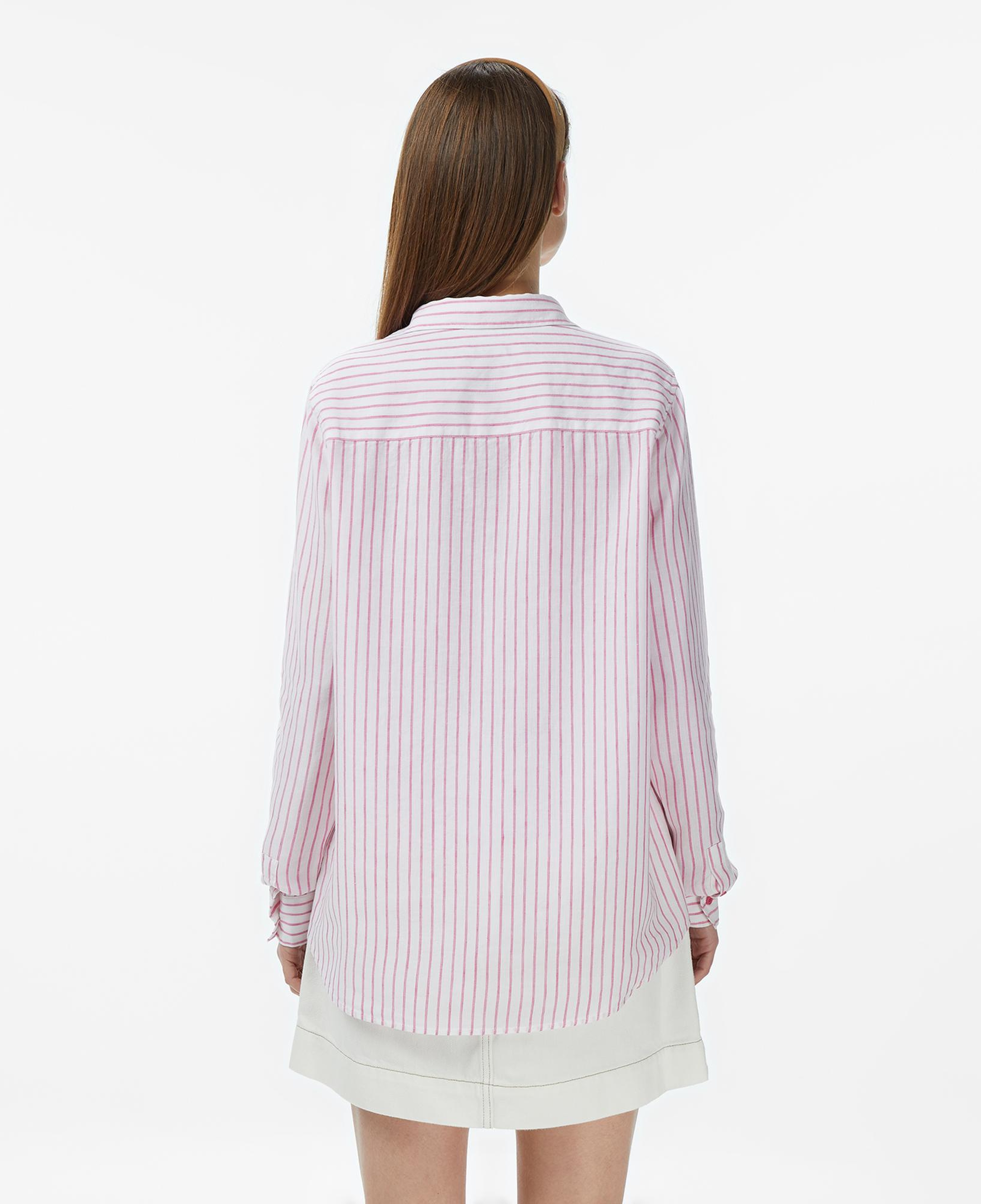 Kadın Relaxed Fit Keten Çizgili Pembe Gömlek