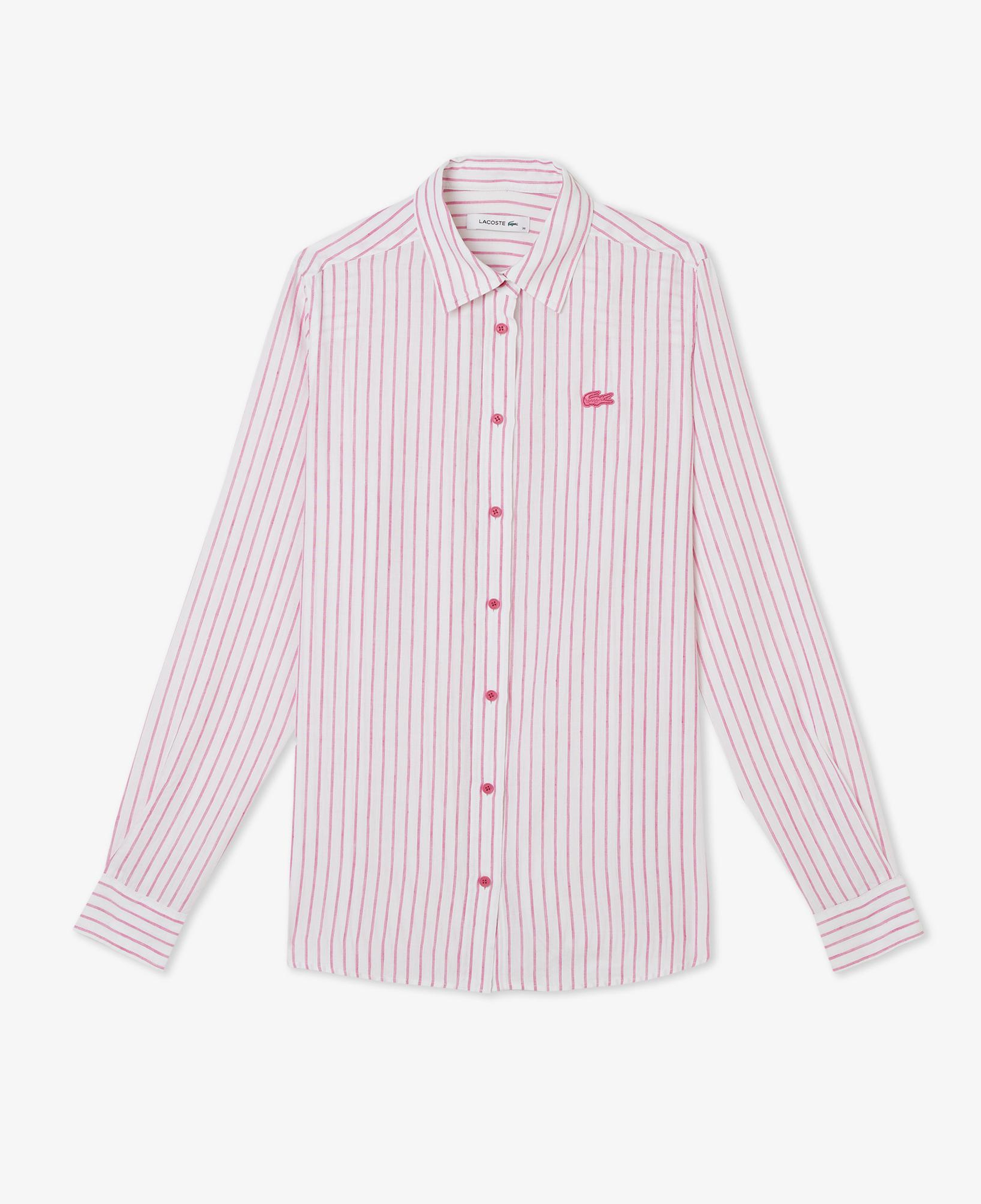 Kadın Relaxed Fit Keten Çizgili Pembe Gömlek