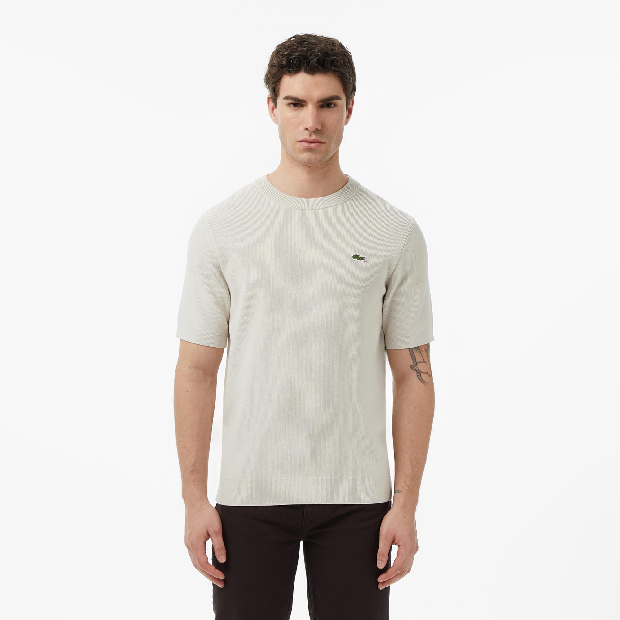 Erkek Classic Fit Kısa Kollu Bisiklet Yaka Bej Triko