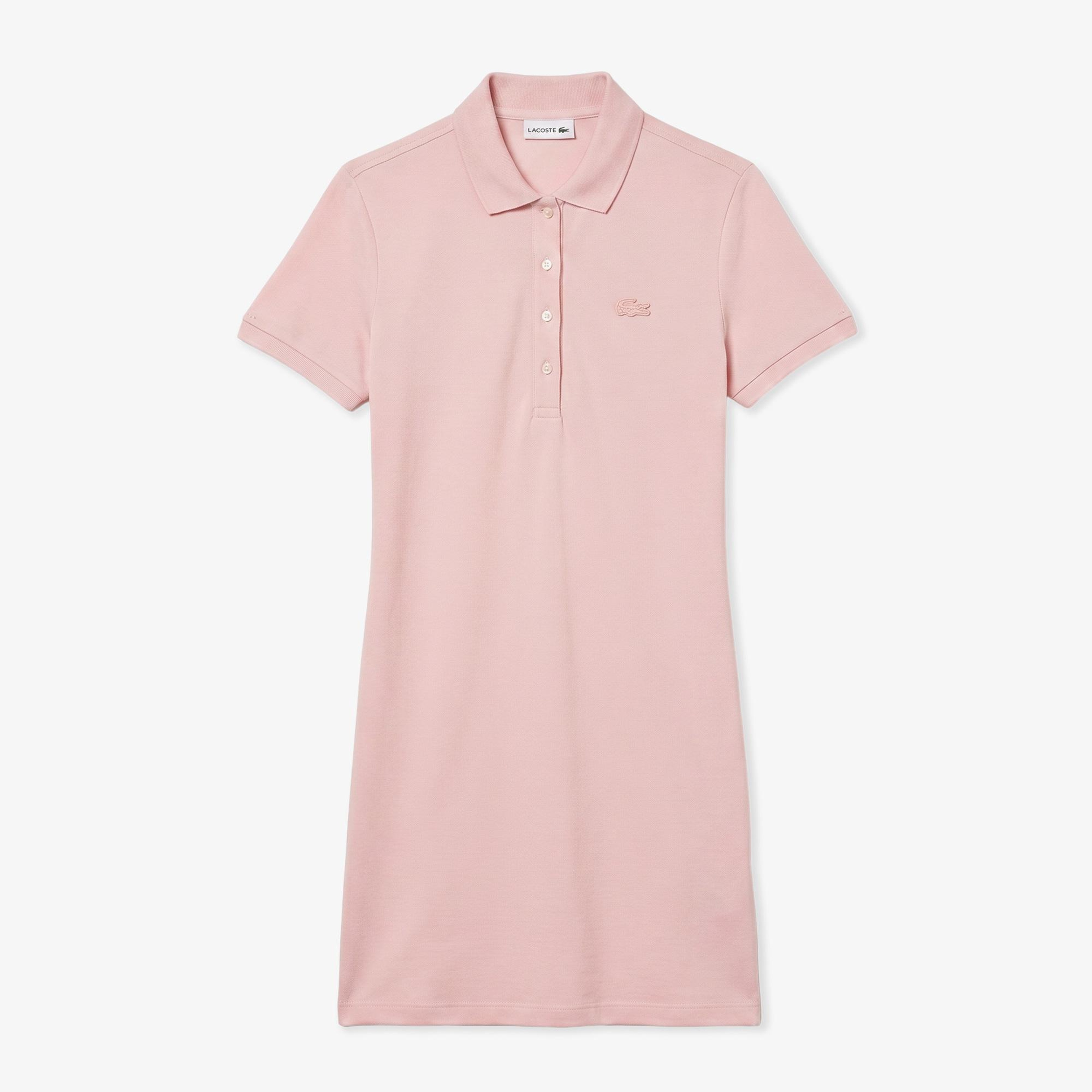 Kadın Slim Fit Kısa Kollu Polo Yaka Pembe Elbise