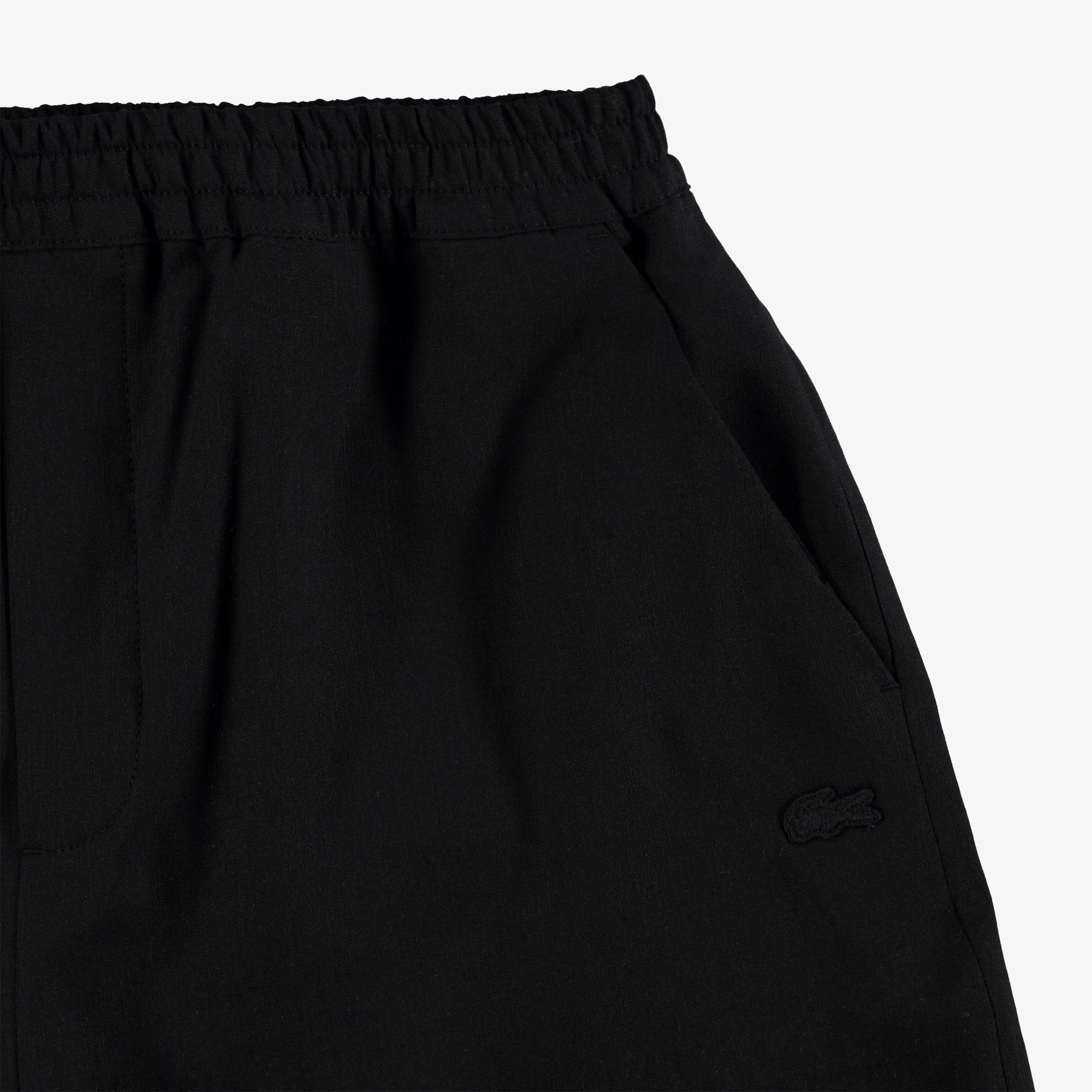 Kadın Relaxed Fit Keten Siyah Bermuda Şort