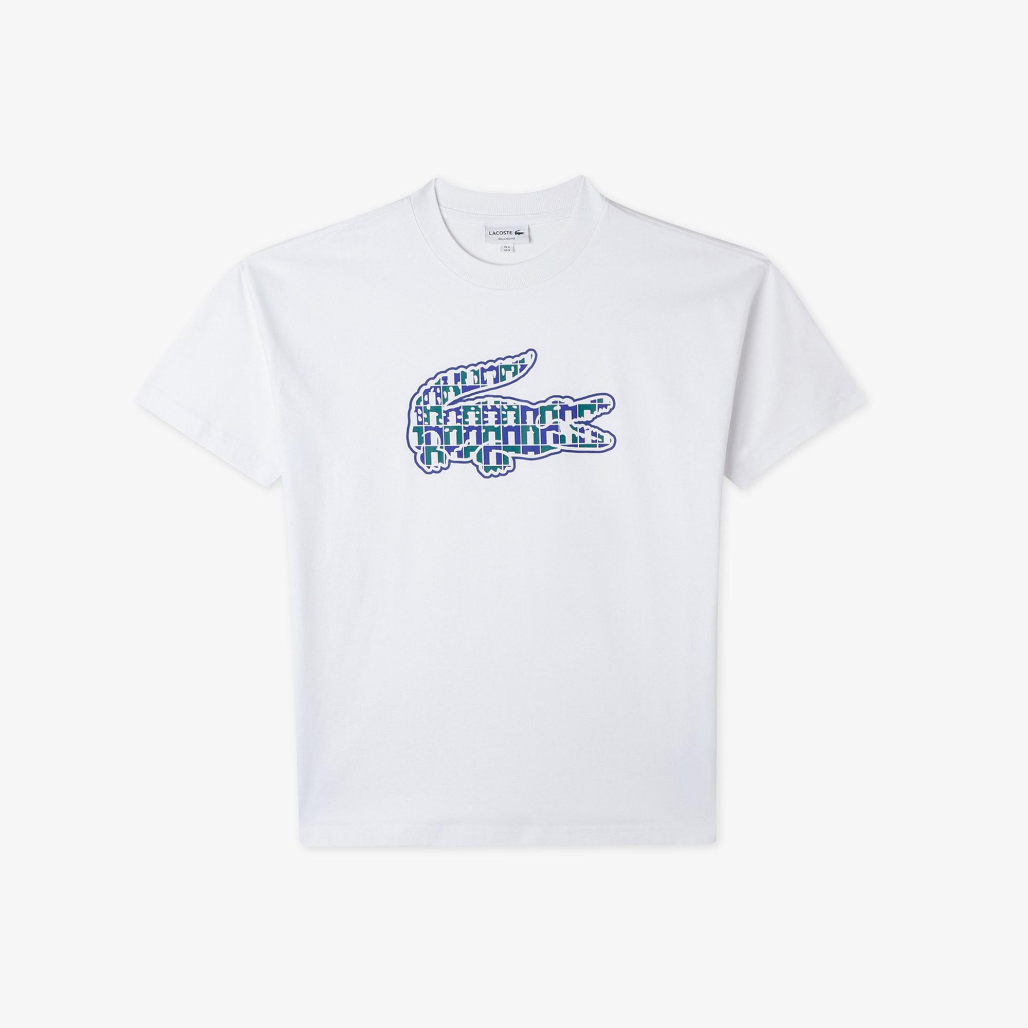 Erkek Relaxed Fit Bisiklet Yaka Baskılı Beyaz T-Shirt