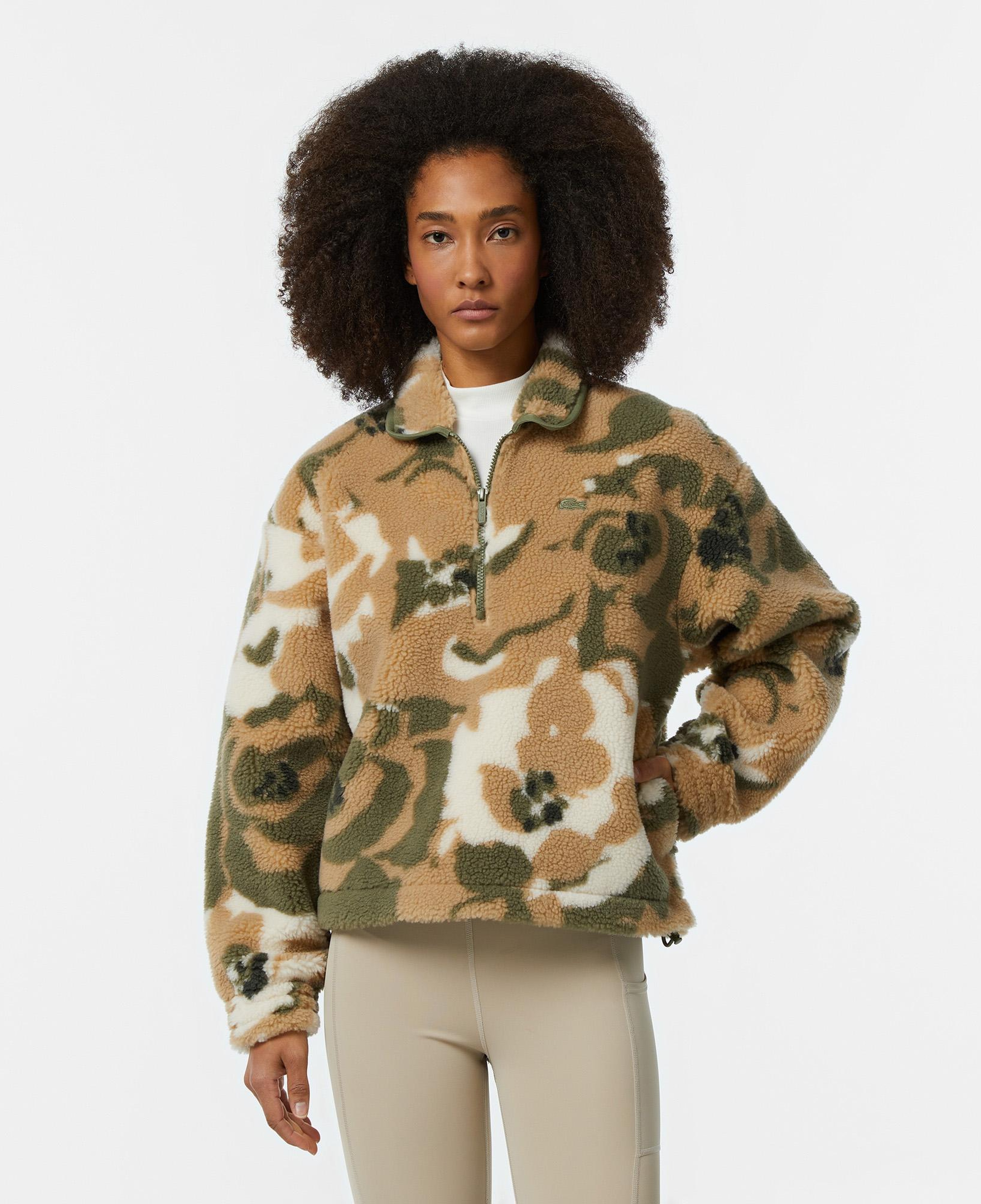 Kadın Oversize Fit Yarım Fermuarlı Haki Sweatshirt
