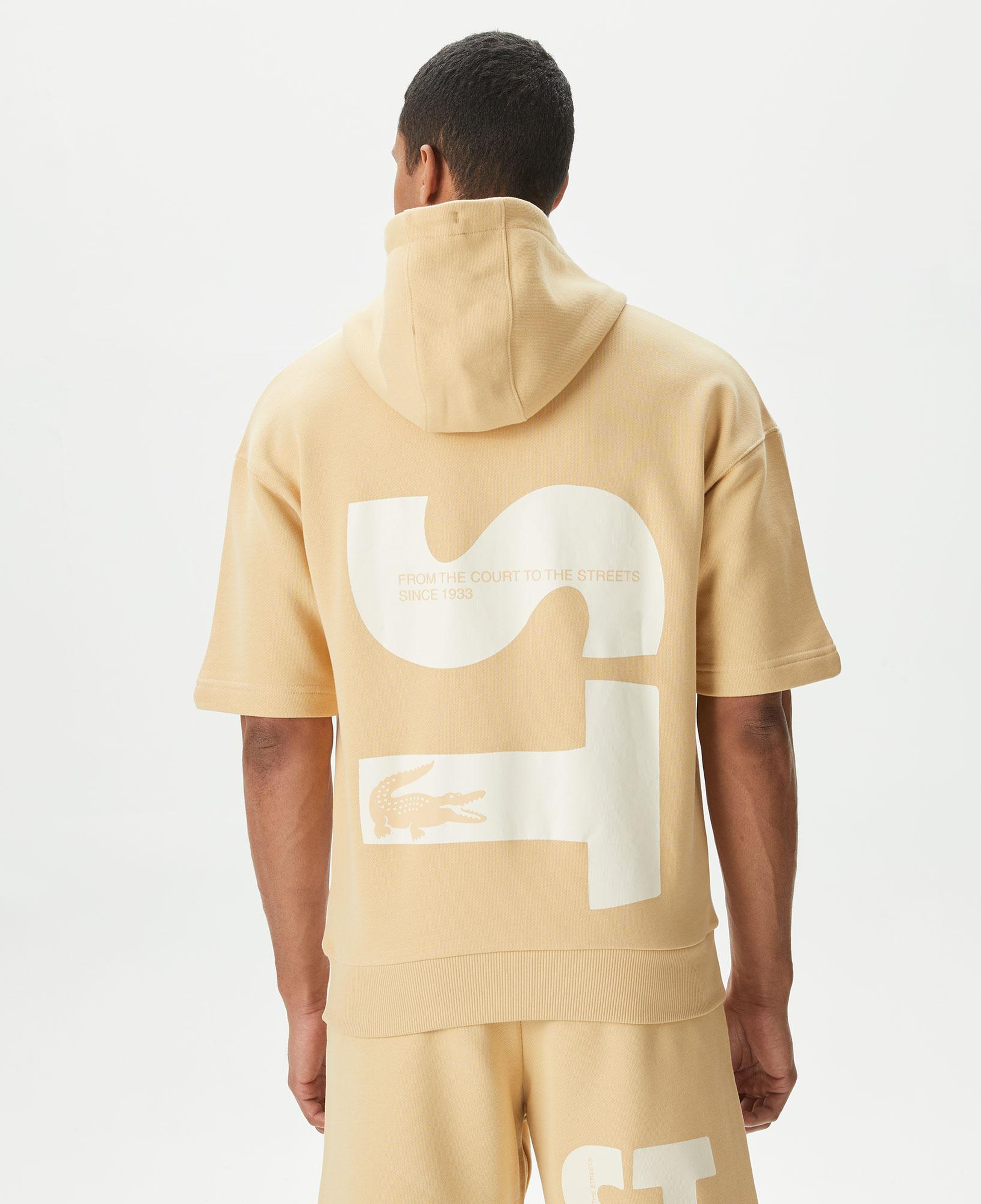 Erkek Loose Fit Kapüşonlu Baskılı Krem Sweatshirt