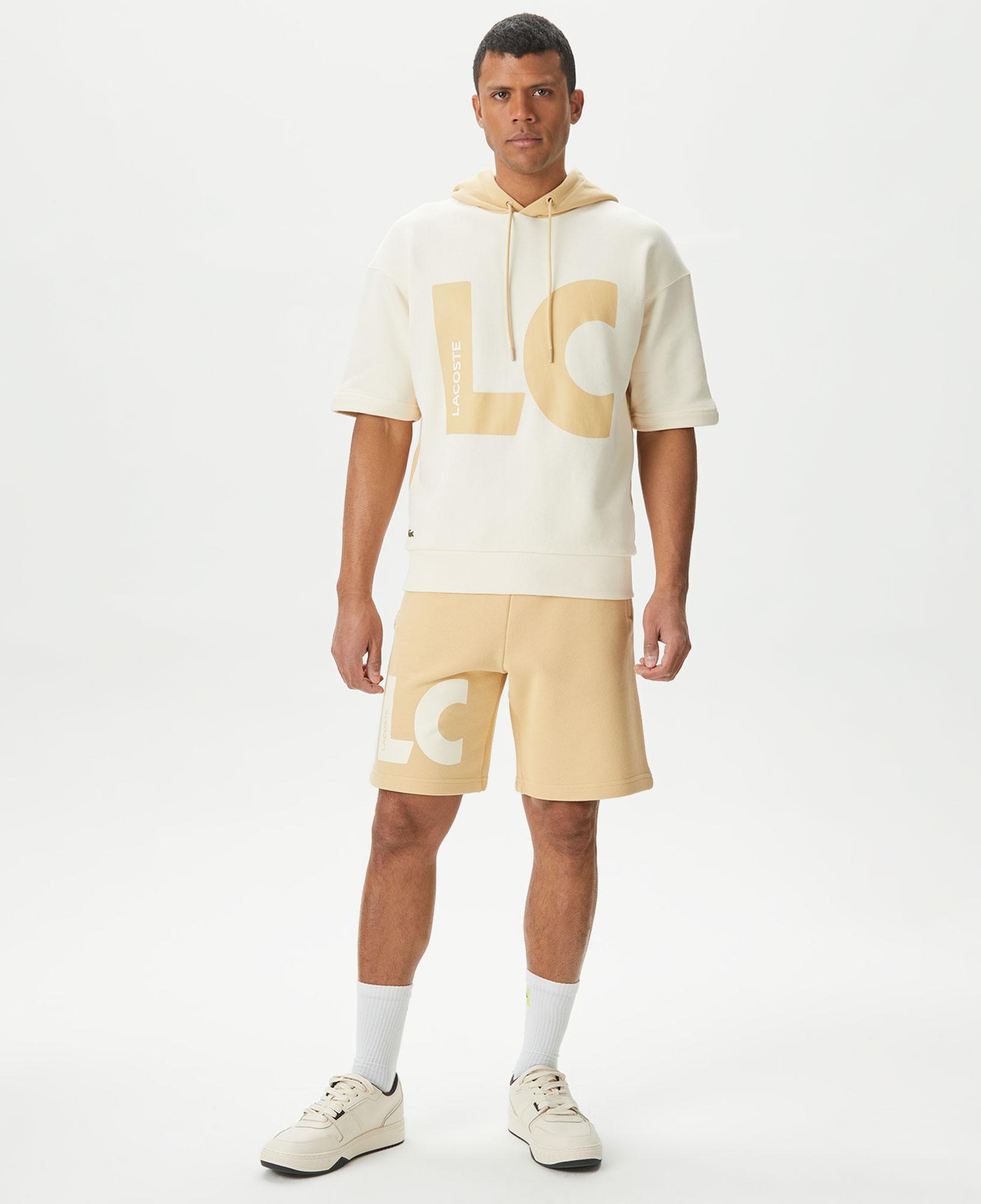 Erkek Loose Fit Kapüşonlu Baskılı Krem Sweatshirt