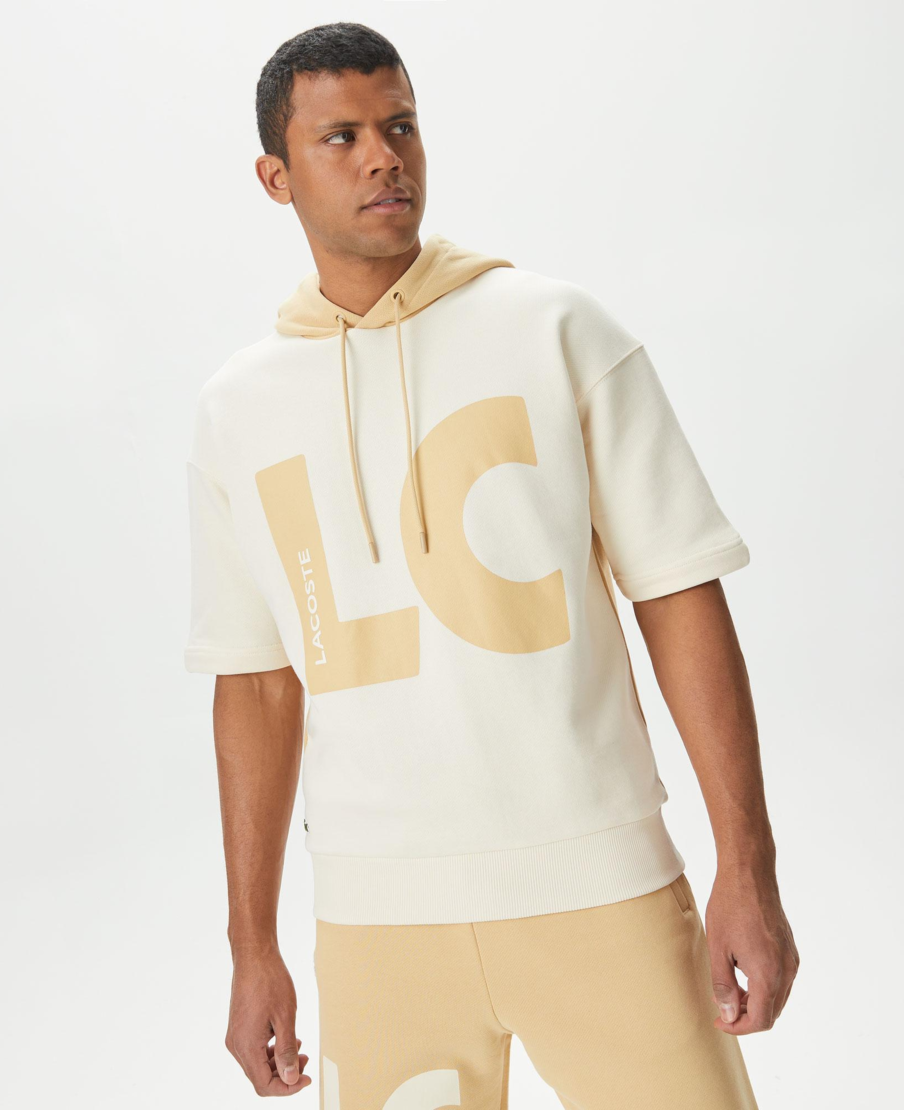 Erkek Loose Fit Kapüşonlu Baskılı Krem Sweatshirt