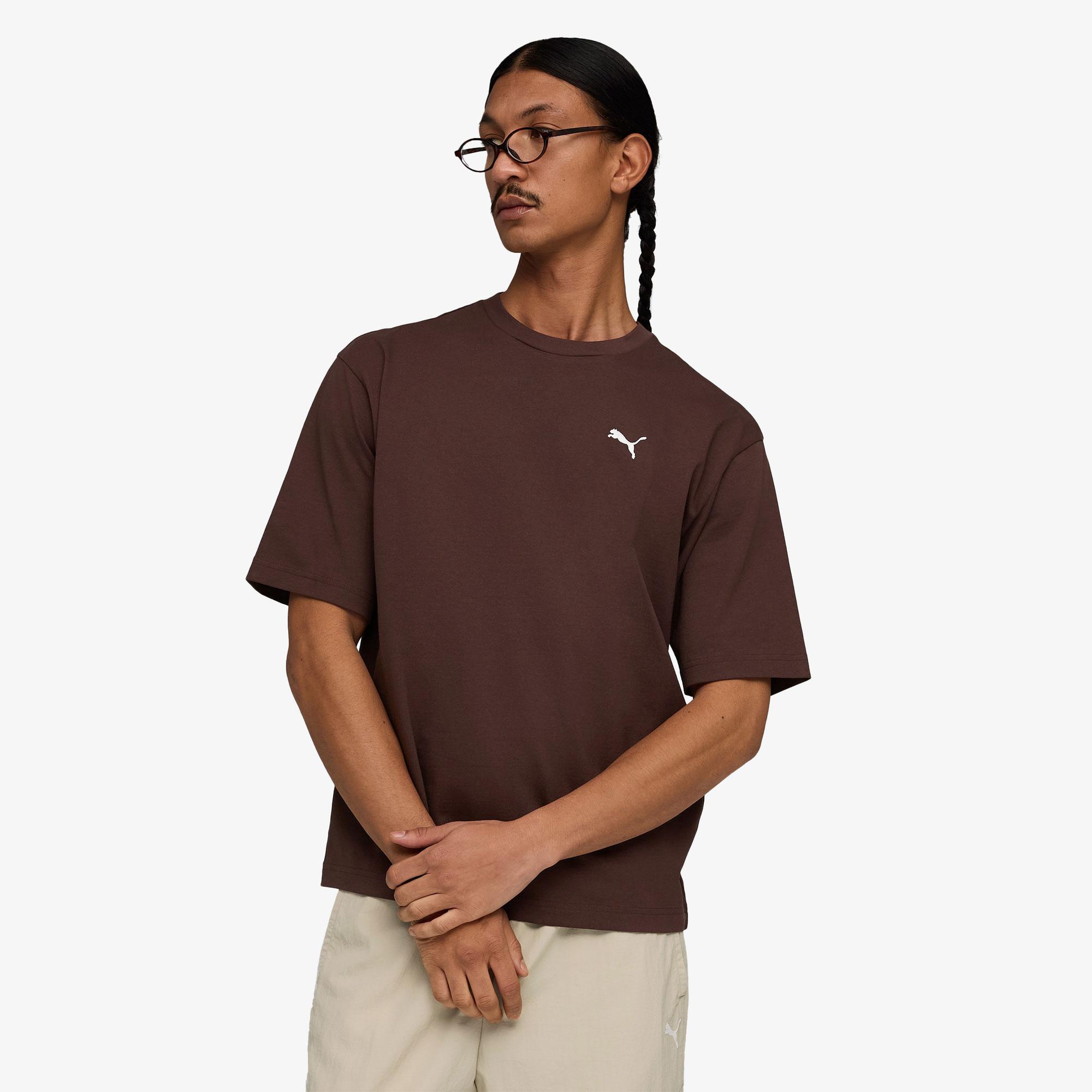 Puma Wardrobe Essentials Boxy  Erkek Kahverengi T-Shirt