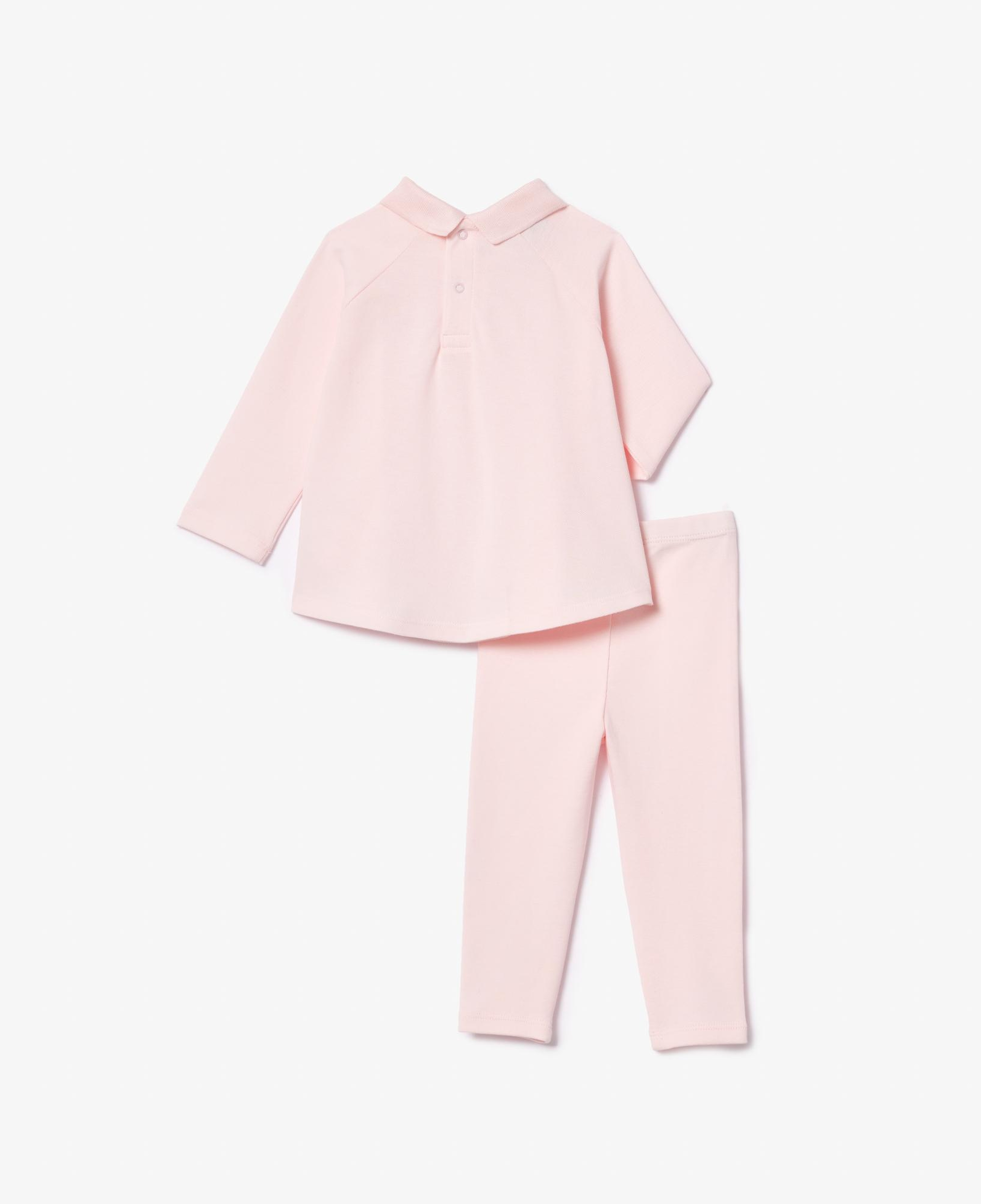 Kız Çocuk Uzun Kollu Polo Yaka Açık Pembe Pijama Takımı