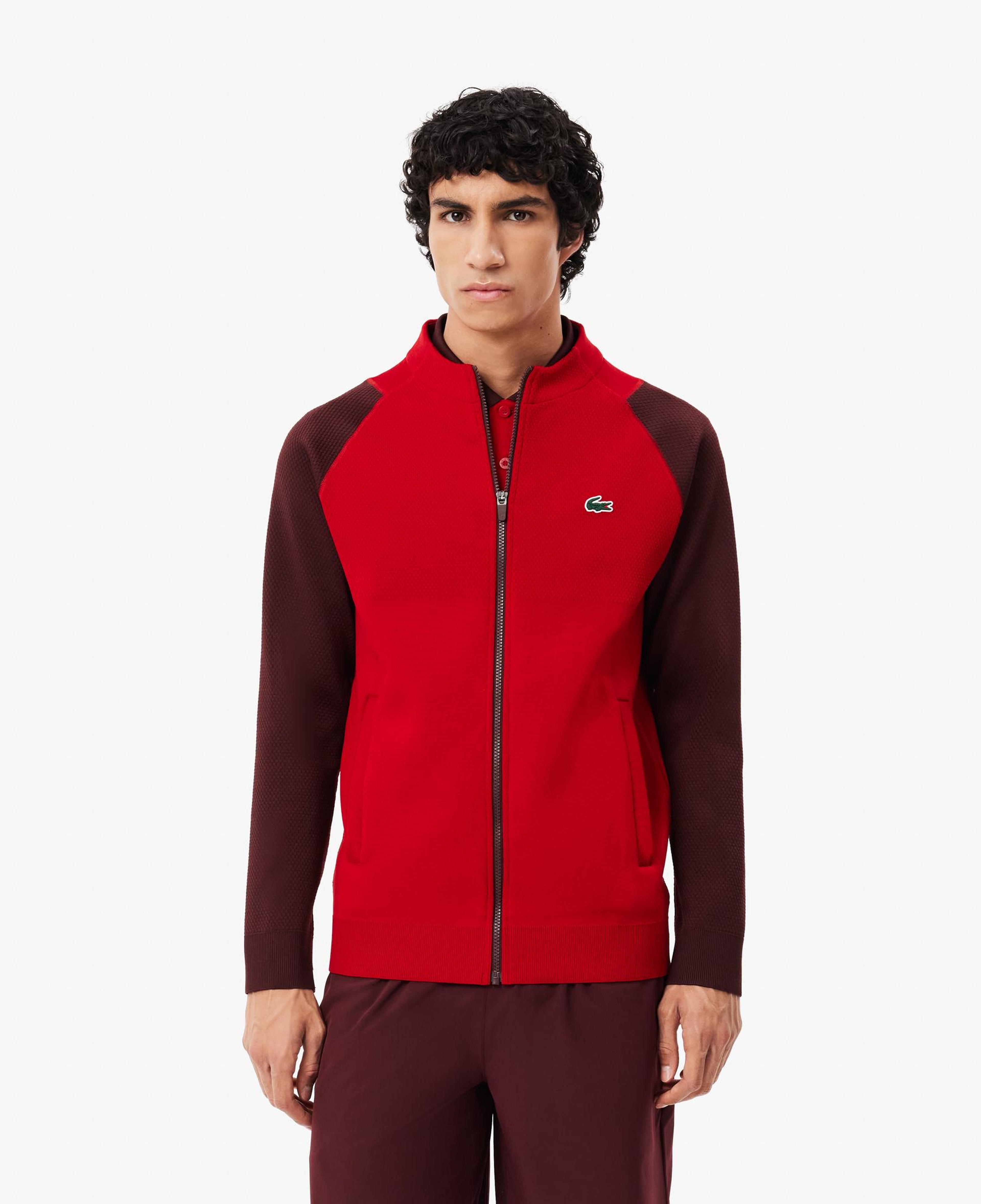 Novak Djokovic Erkek Regular Fit Fermuarlı Renk Bloklu Kırmızı Sweatshirt