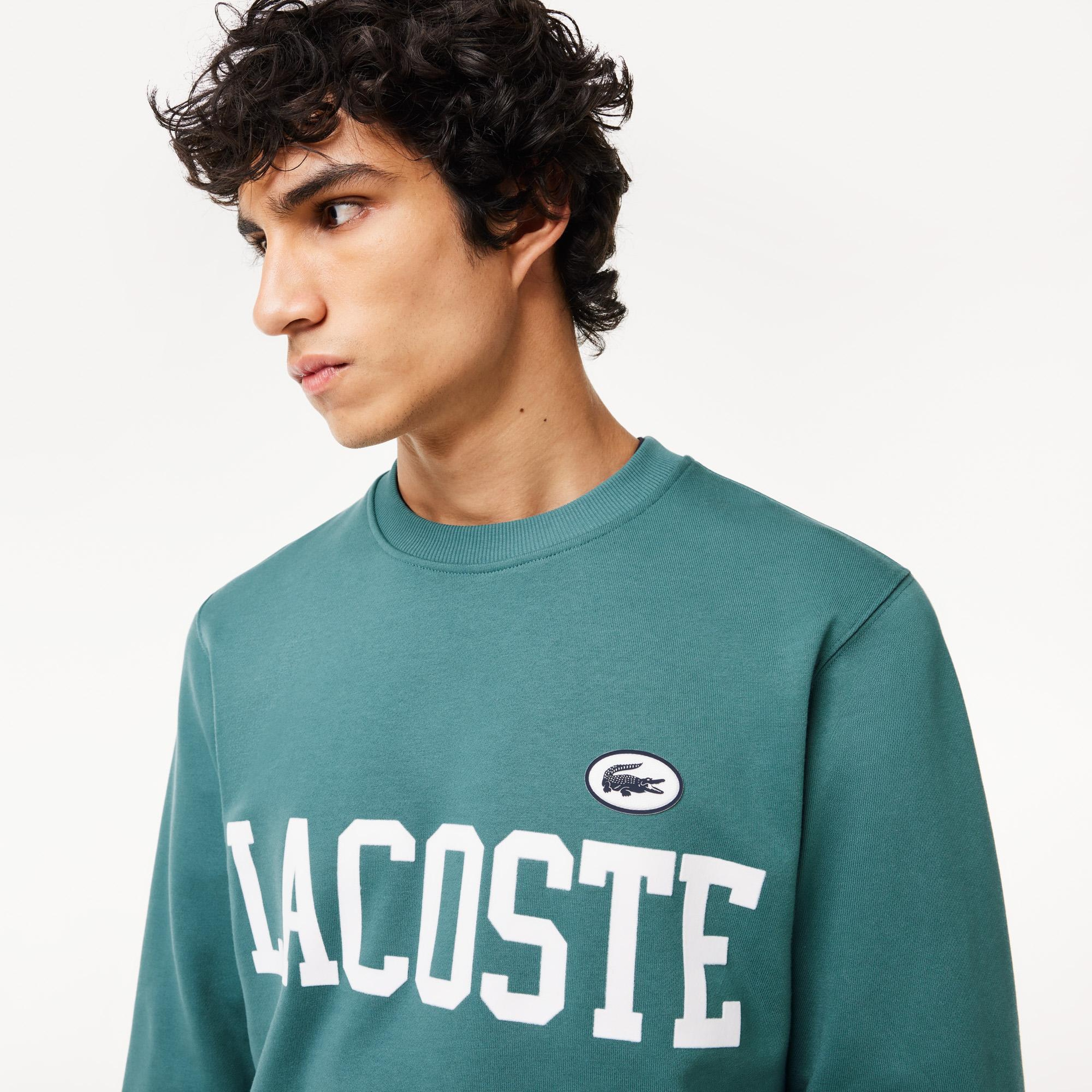 Erkek Classic Fit Bisiklet Yaka Baskılı Mavi Sweatshirt