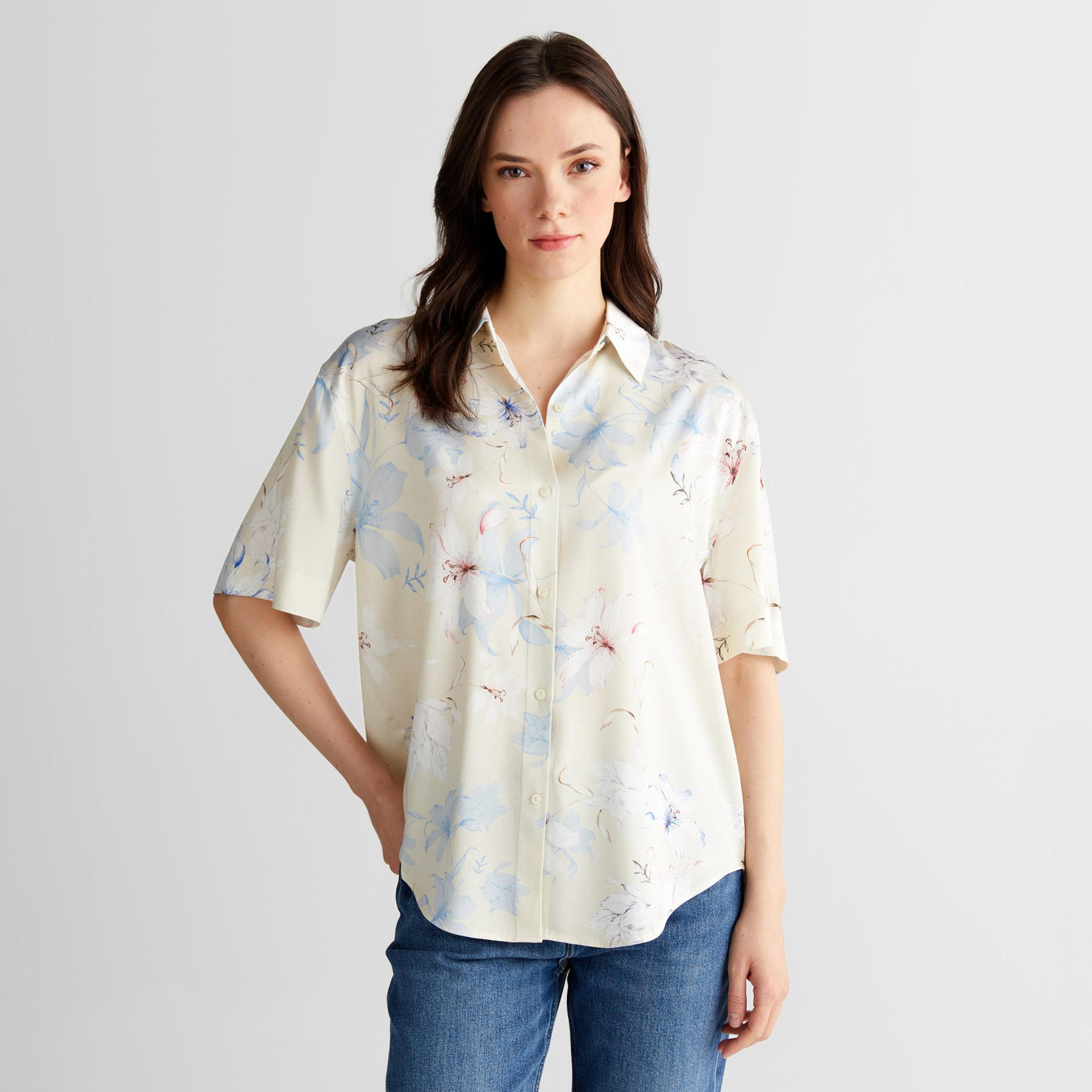 GANT Kadın Pembe Relaxed Fit Klasik Yaka Desenli Gömlek