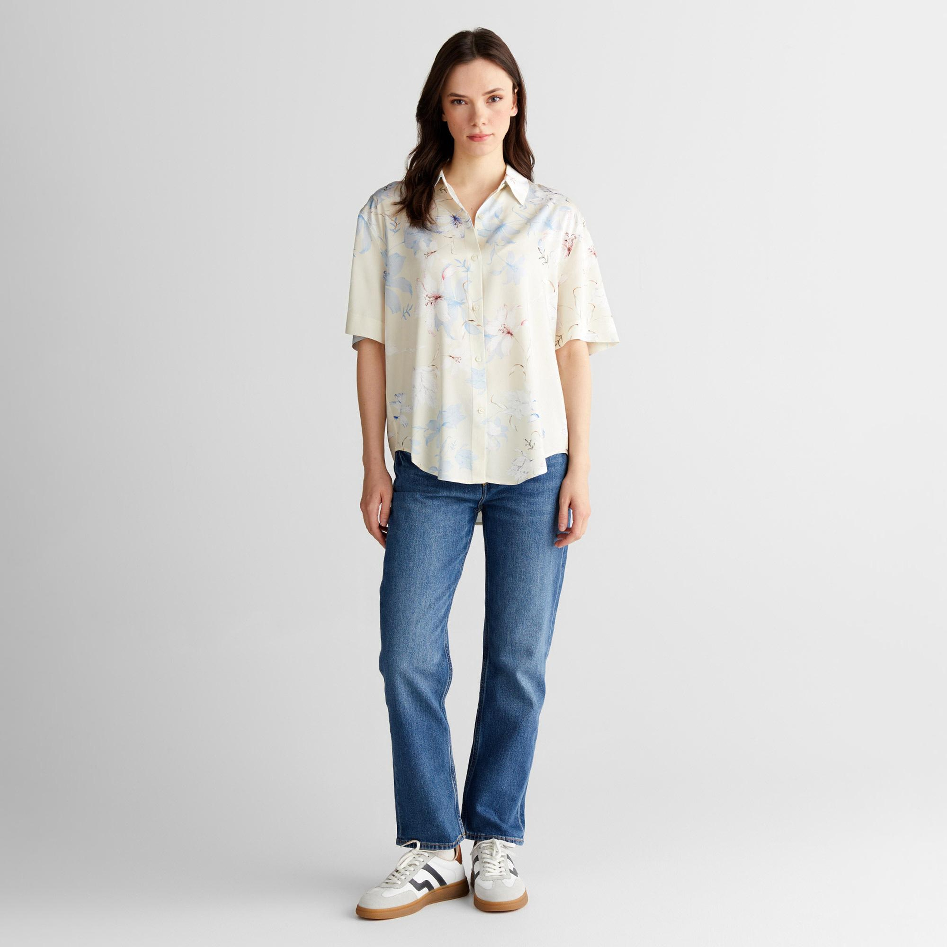 GANT Kadın Pembe Relaxed Fit Klasik Yaka Desenli Gömlek