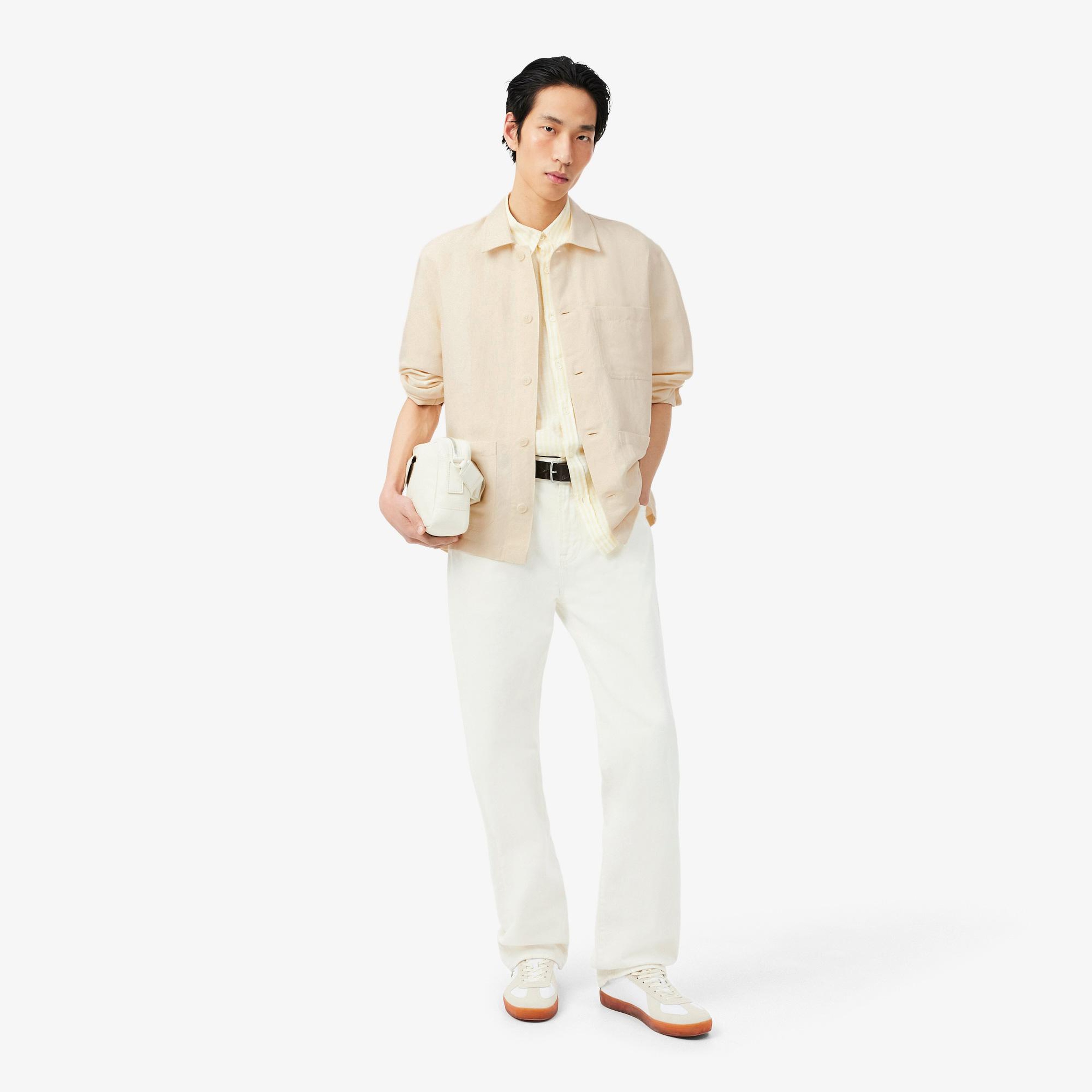 Erkek Relaxed Fit Keten Bej Dış Gömlek