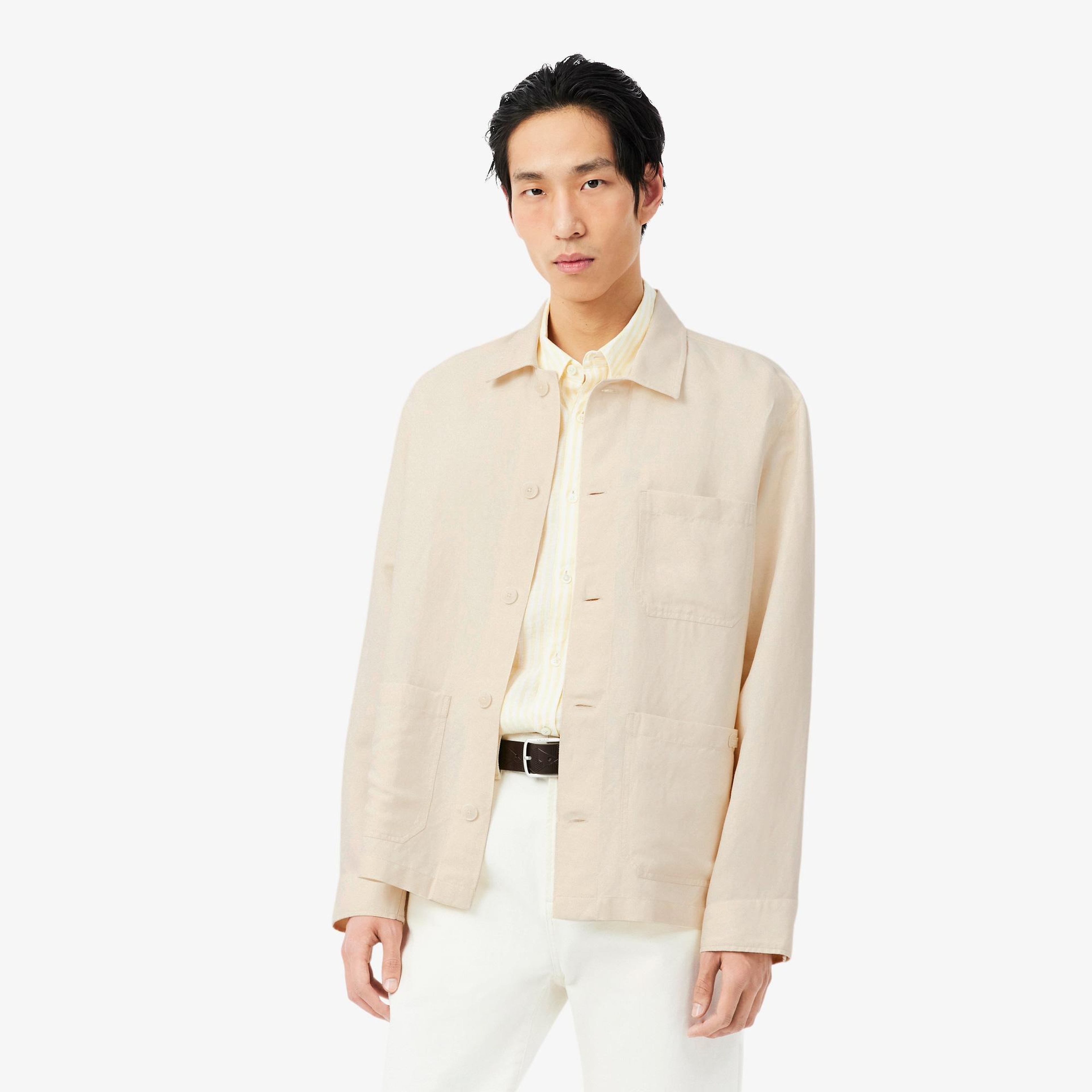 Erkek Relaxed Fit Keten Bej Dış Gömlek