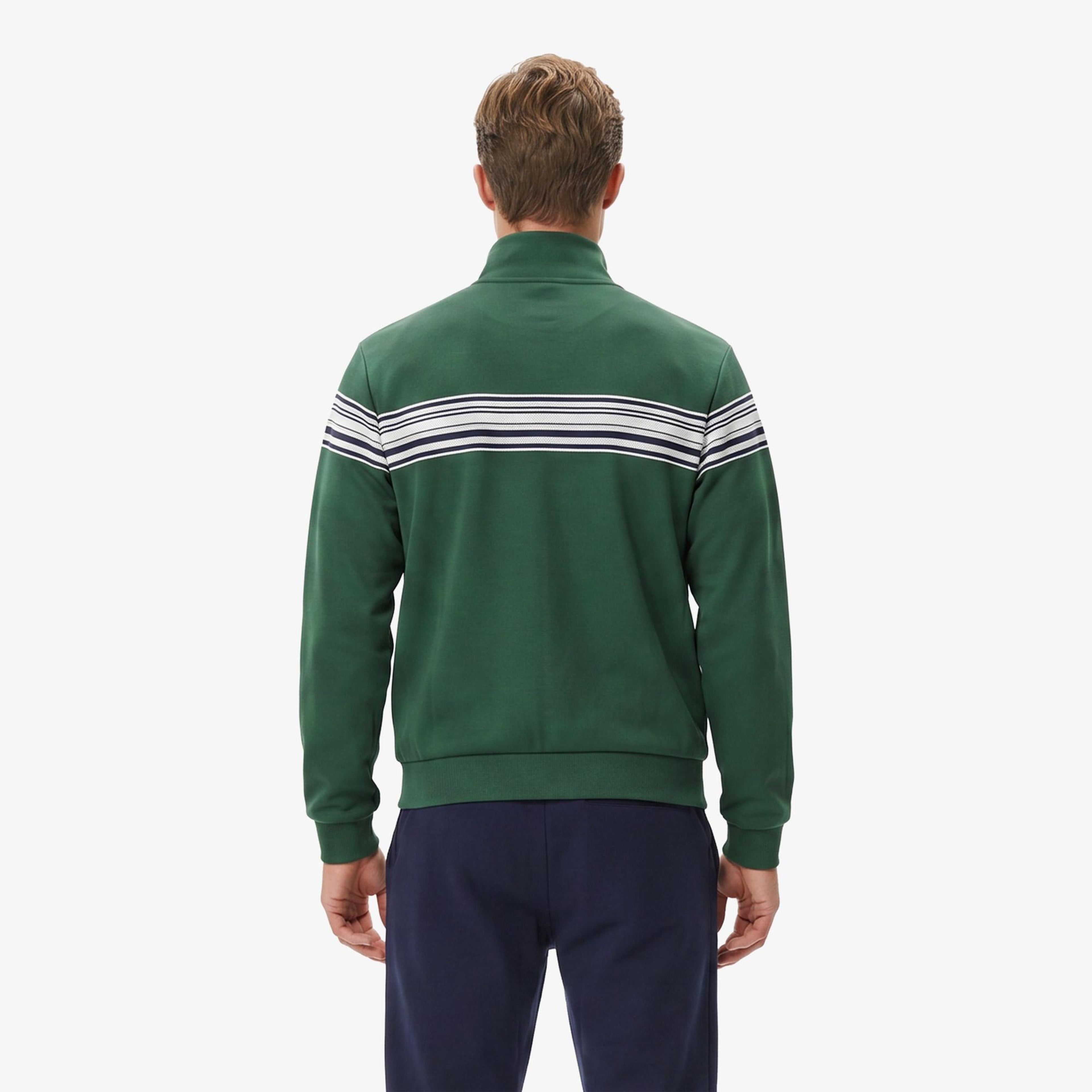 Erkek Regular Fit Fermuarlı Renk Bloklu Yeşil Sweatshirt