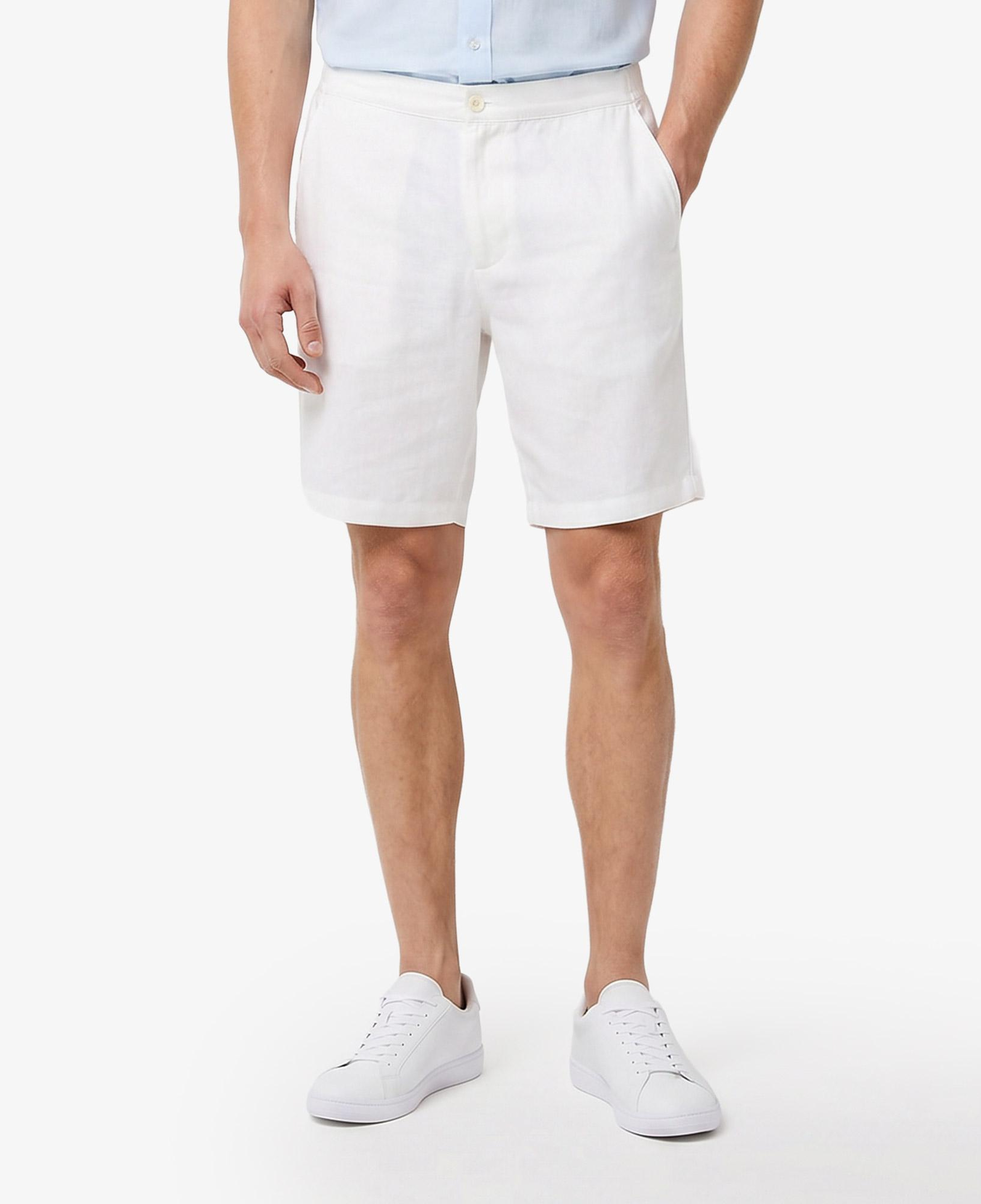 Erkek Tapered Fit Keten Beyaz Bermuda Şort