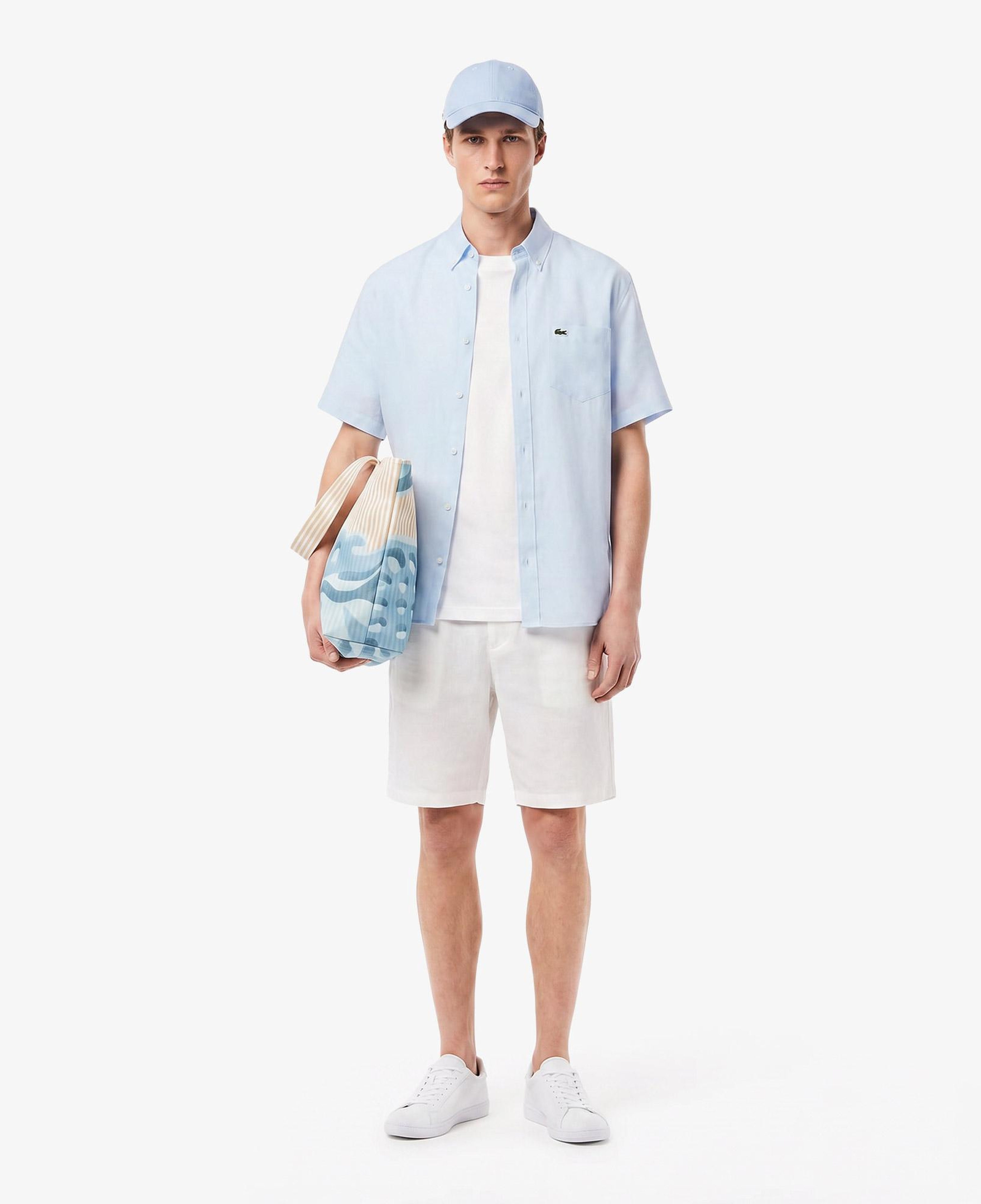 Erkek Tapered Fit Keten Beyaz Bermuda Şort