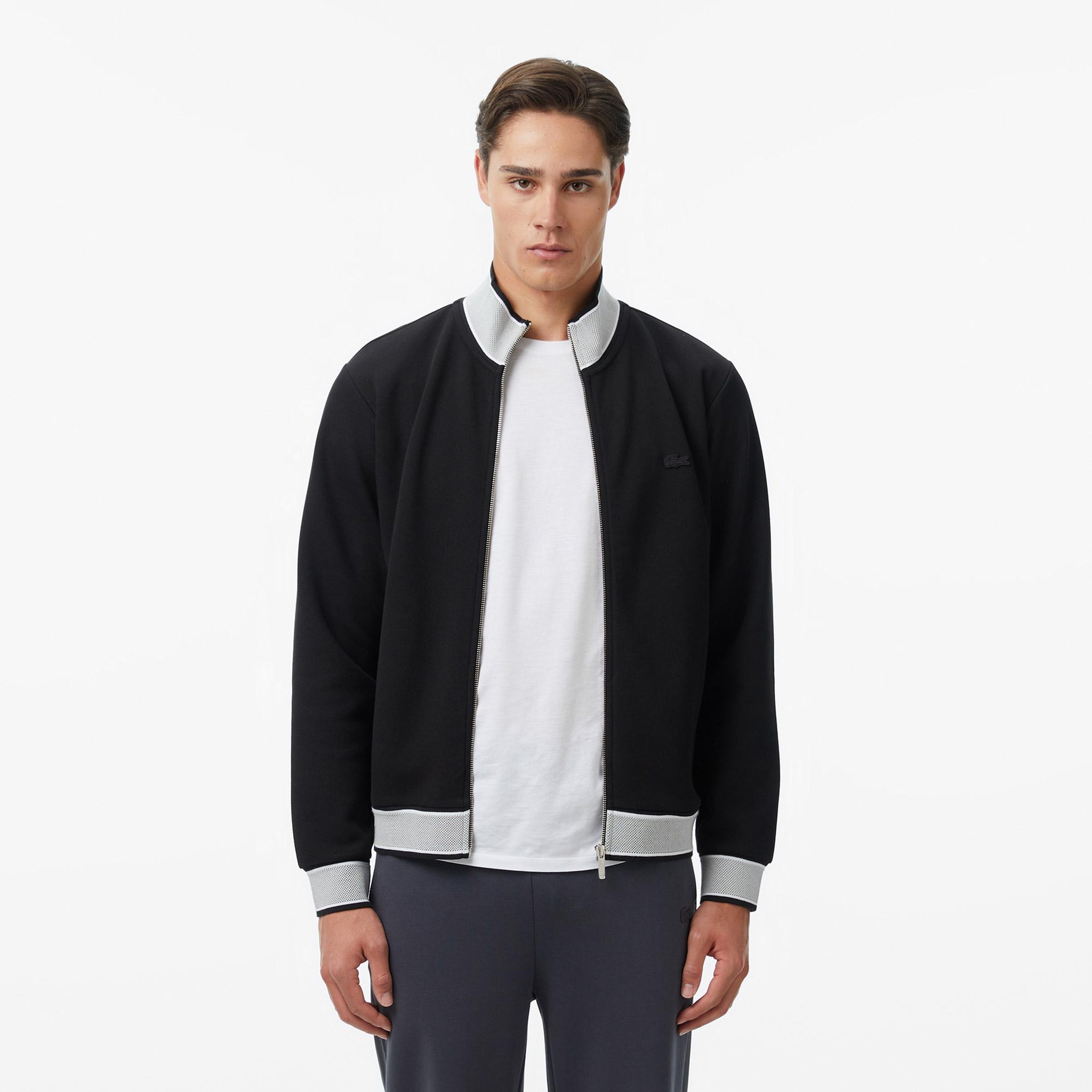 Erkek Regular Fit Fermuarlı Renk Bloklu Siyah Sweatshirt