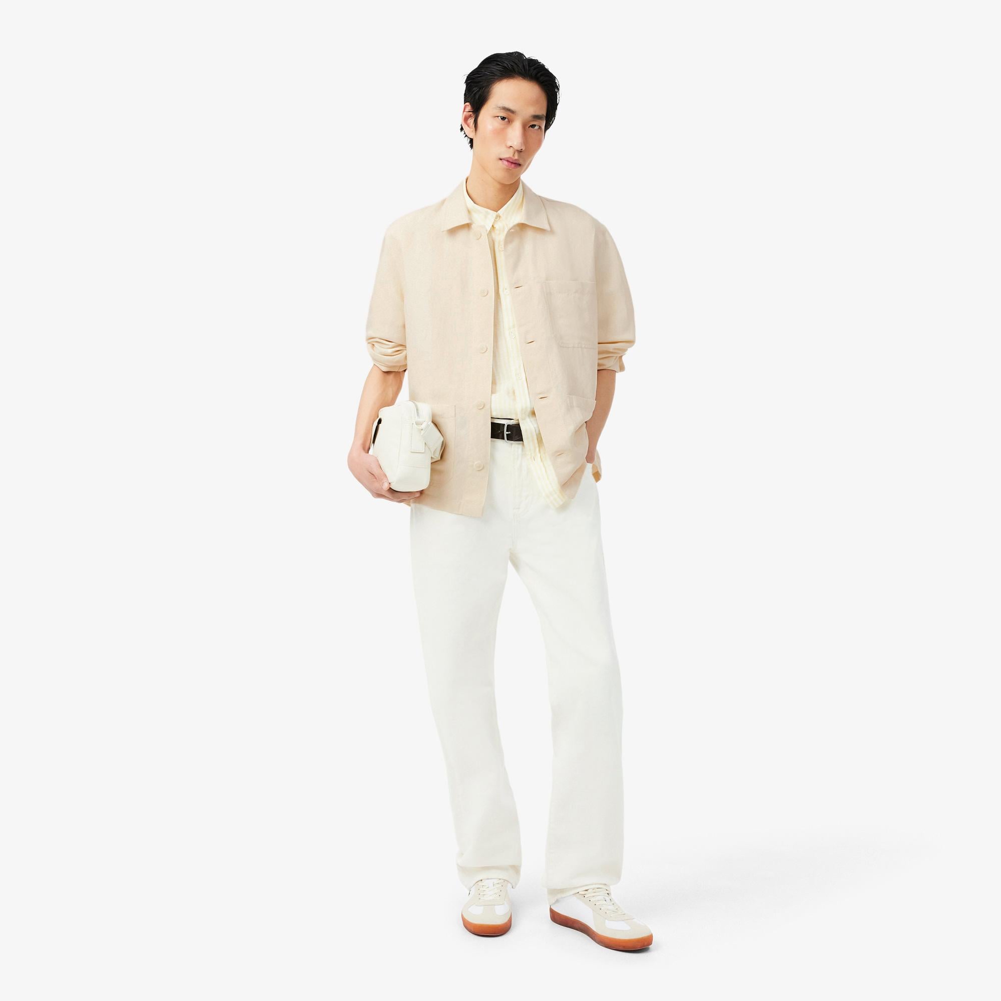 Erkek Relaxed Fit Keten Bej Dış Gömlek