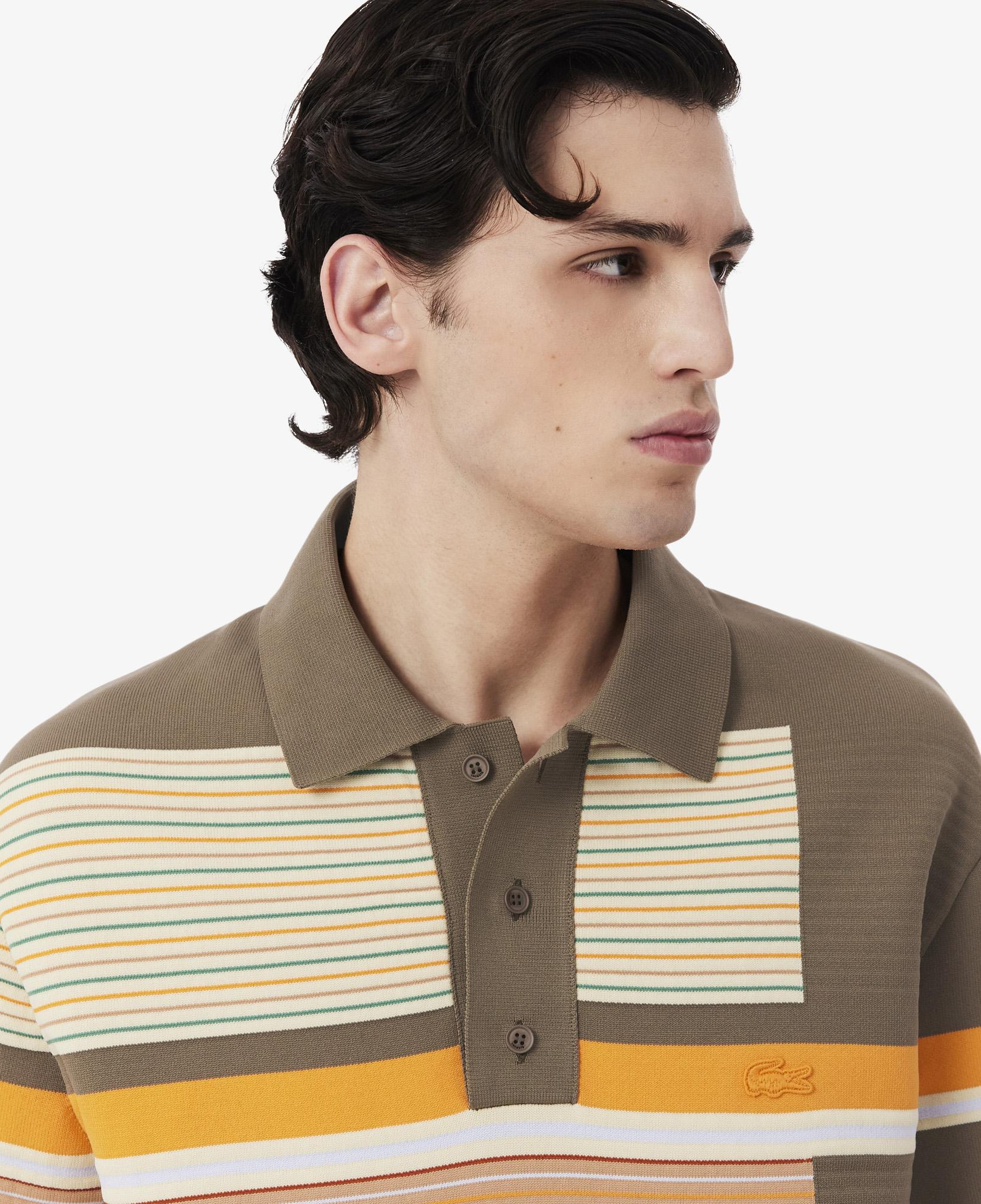 SS26 RUNWAY Erkek Loose Fit Kısa Kollu Polo Yaka Çizgili Kahverengi Triko