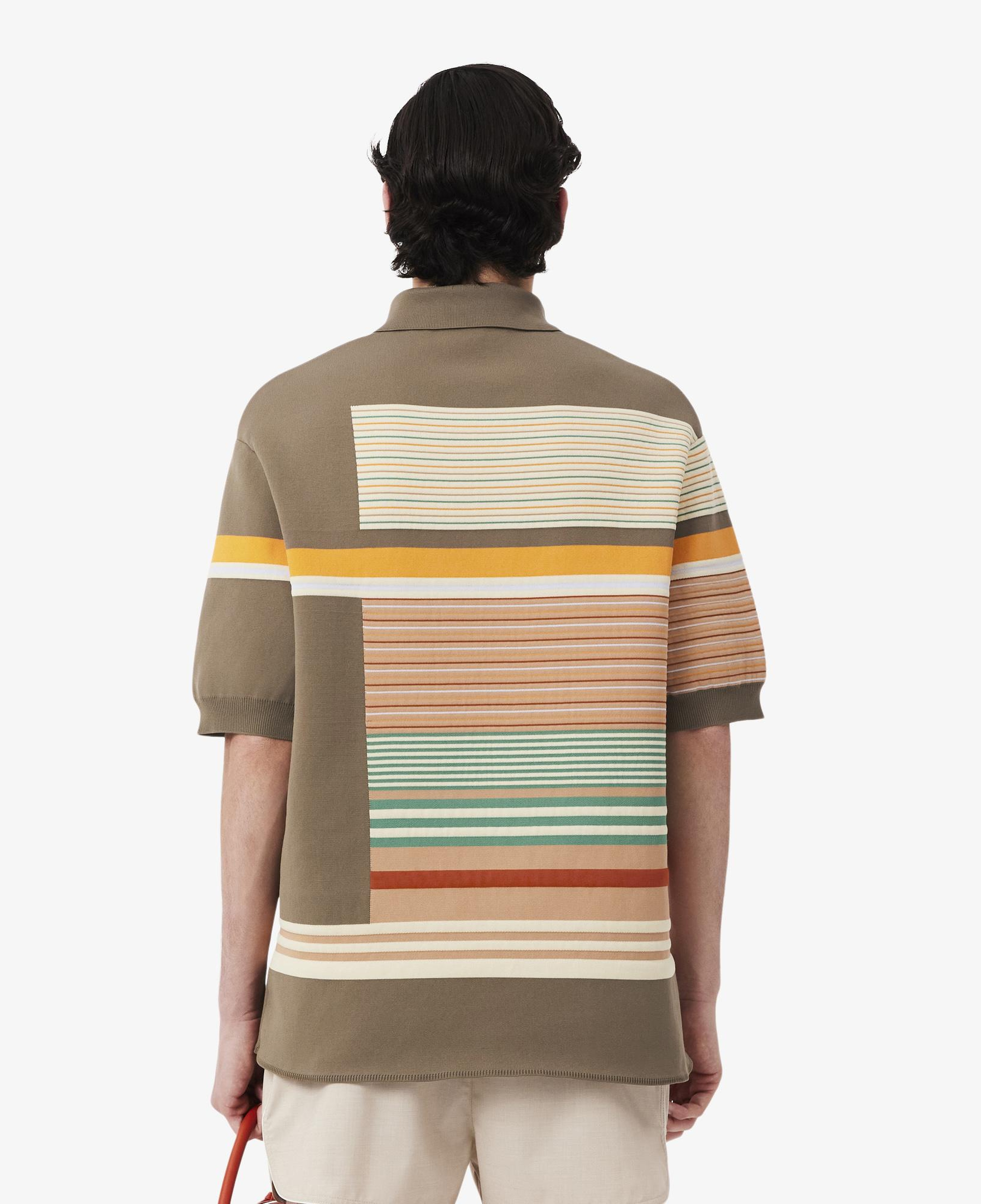 SS26 RUNWAY Erkek Loose Fit Kısa Kollu Polo Yaka Çizgili Kahverengi Triko
