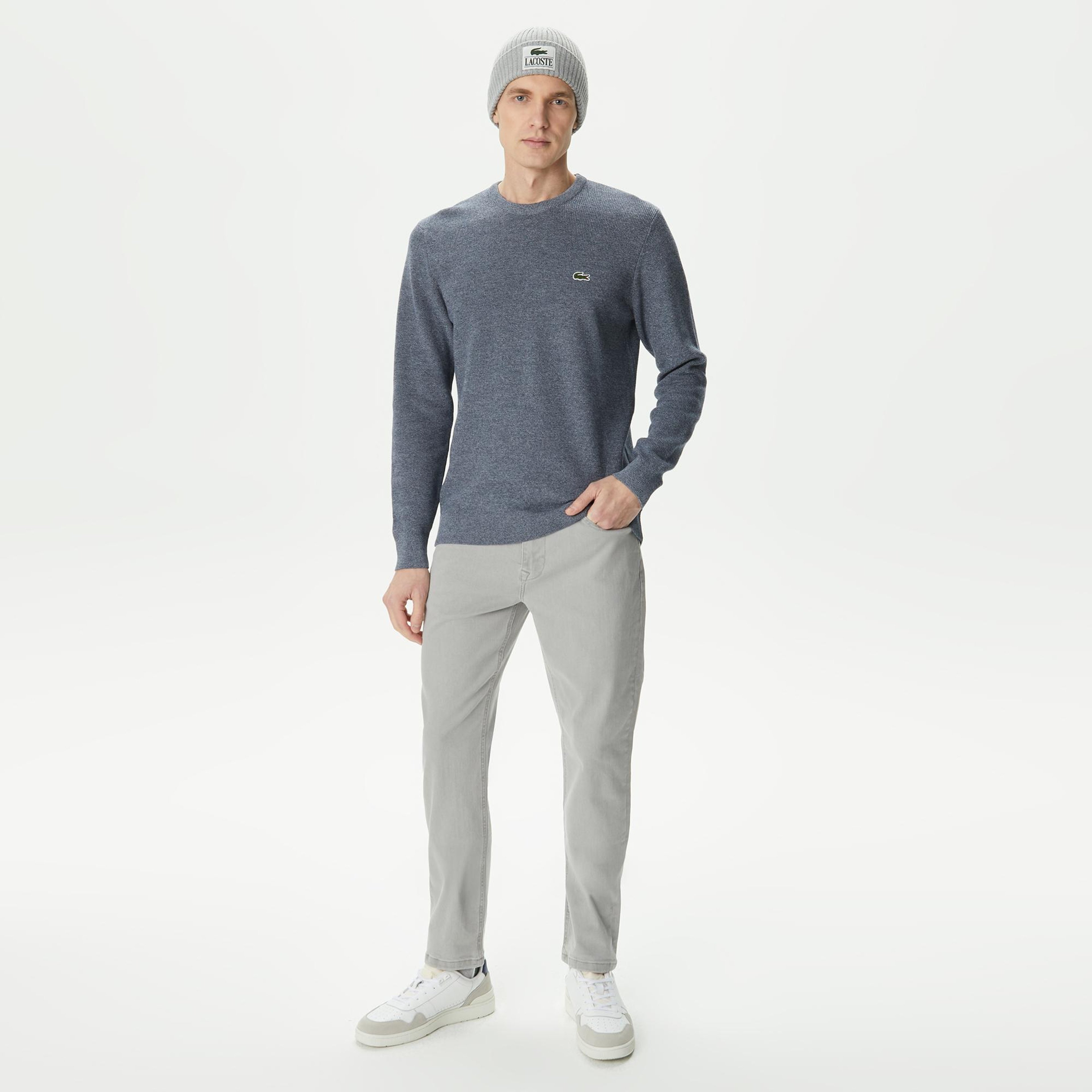 Erkek Regular Fit Bisiklet Yaka Gri Kazak