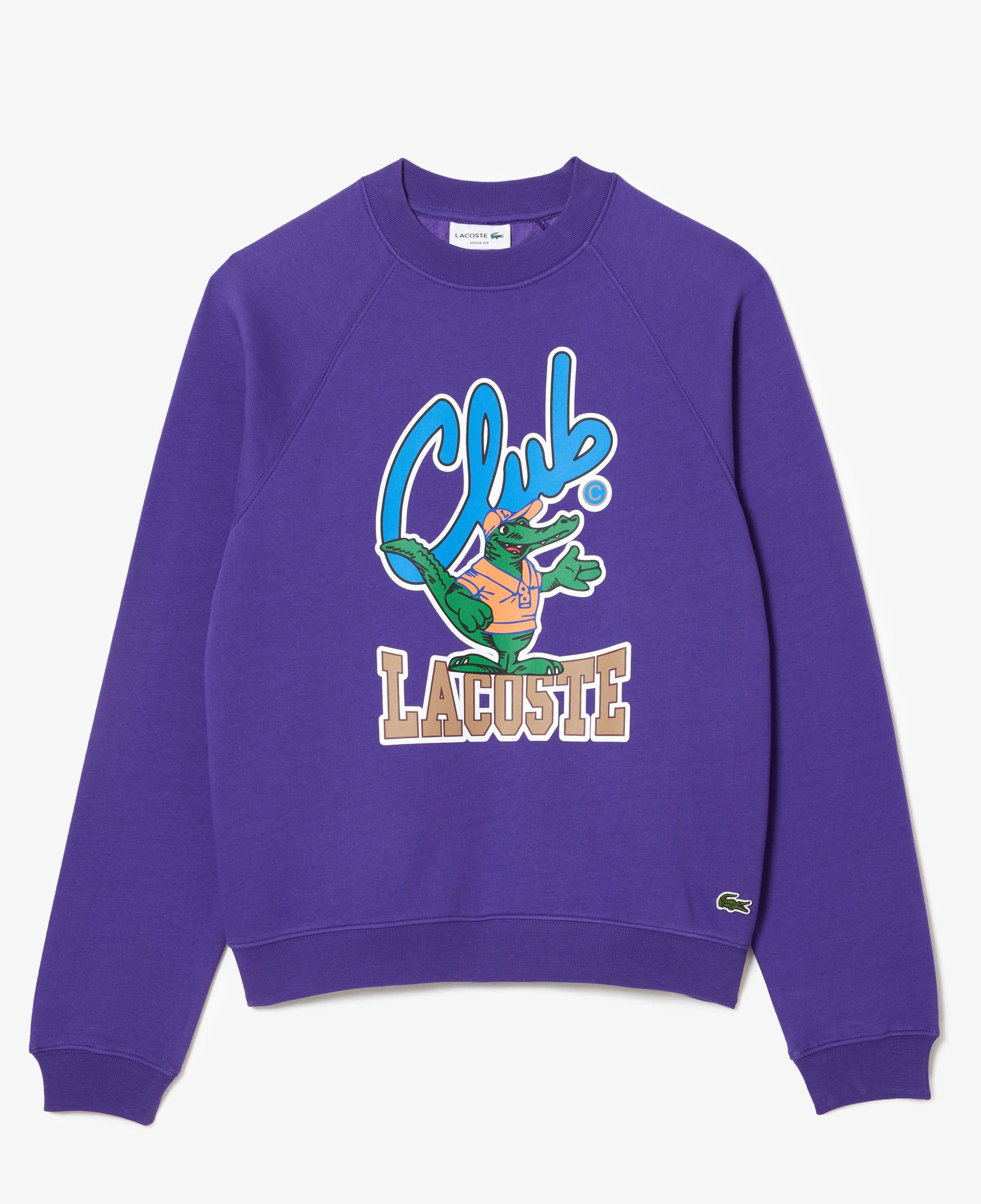 Unisex Loose Fit Bisiklet Yaka Baskılı Mor Sweatshirt