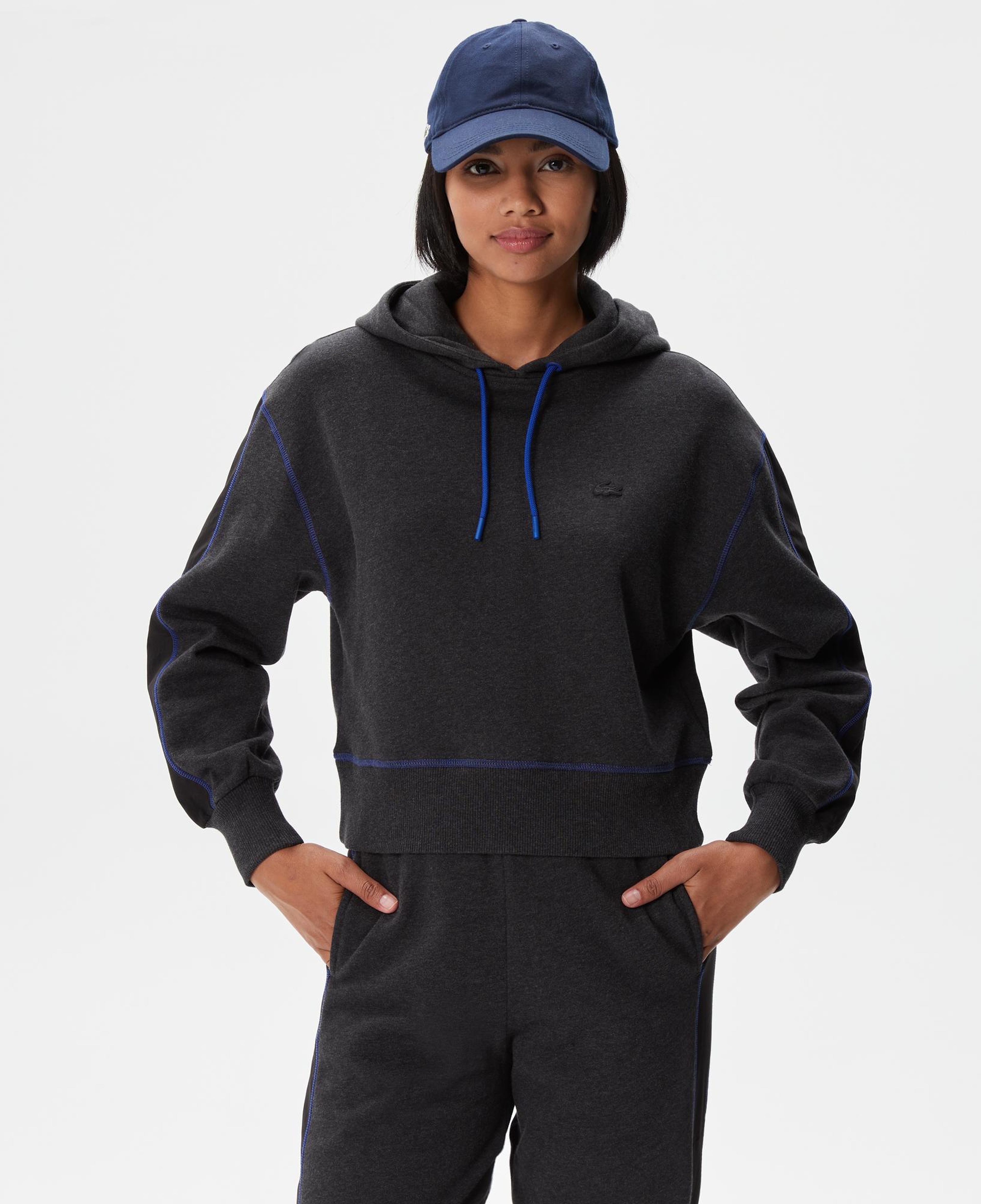 Kadın Relaxed Fit Kapüşonlu Renk Bloklu Siyah Sweatshirt