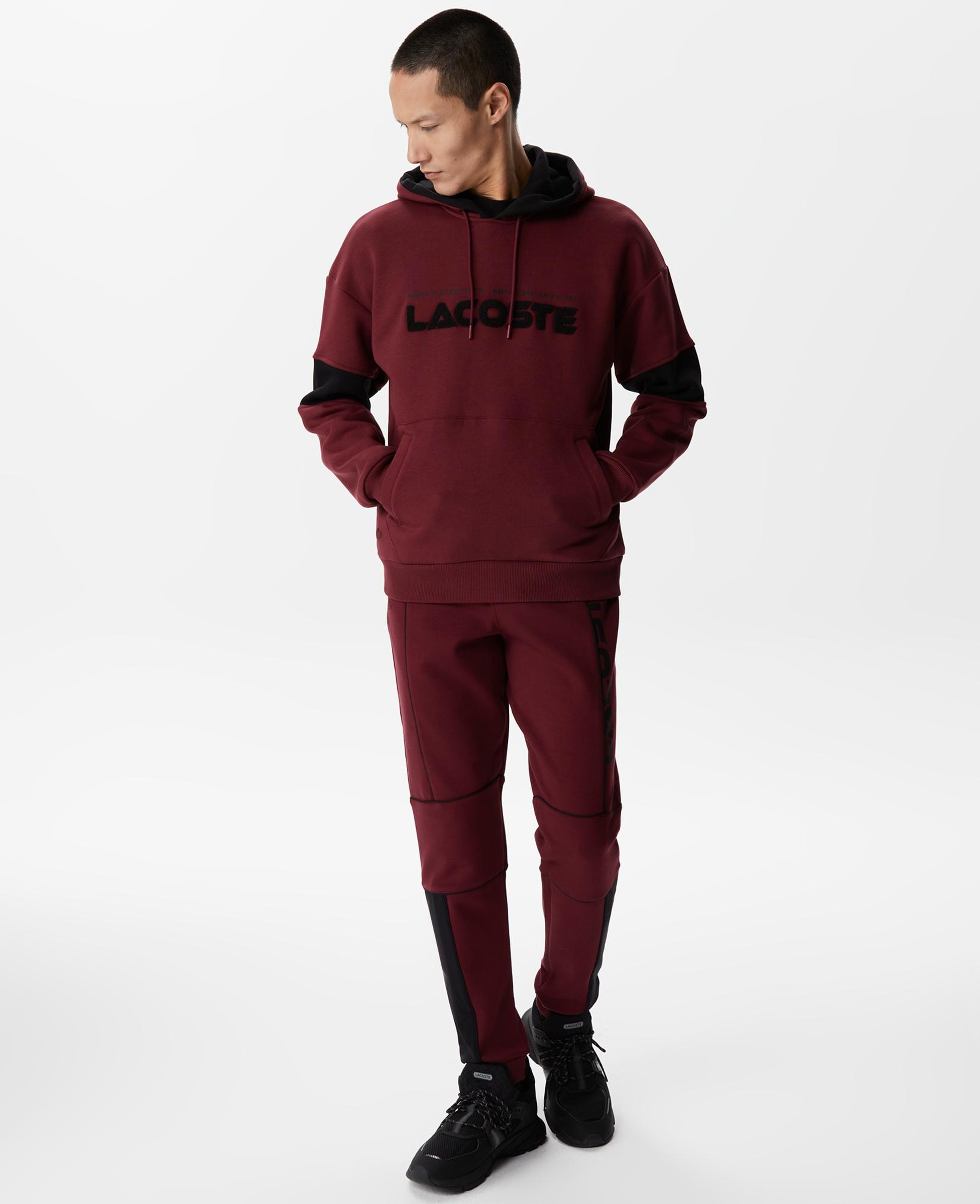 Erkek Relaxed Fit Kapüşonlu Renk Bloklu Bordo Sweatshirt
