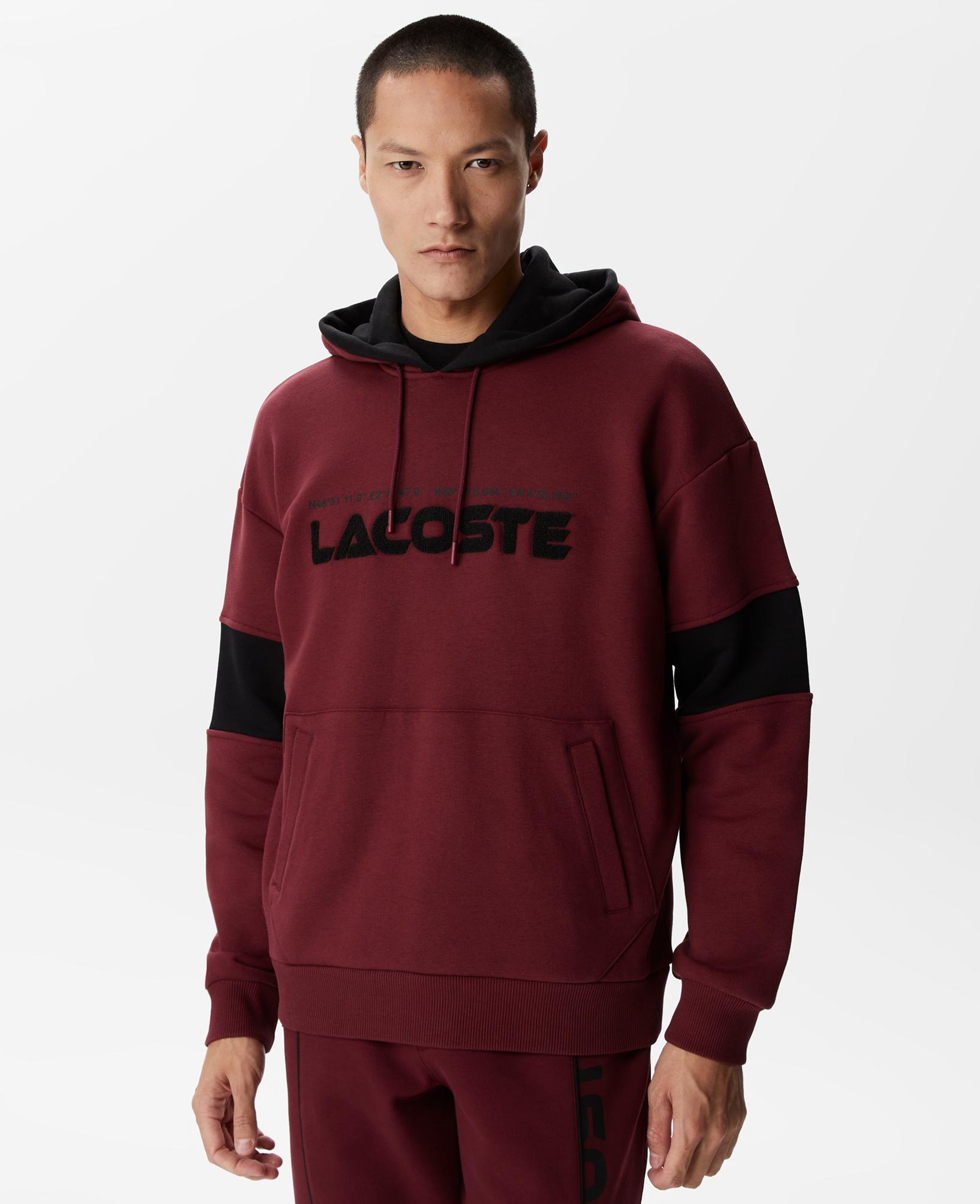 Erkek Relaxed Fit Kapüşonlu Renk Bloklu Bordo Sweatshirt