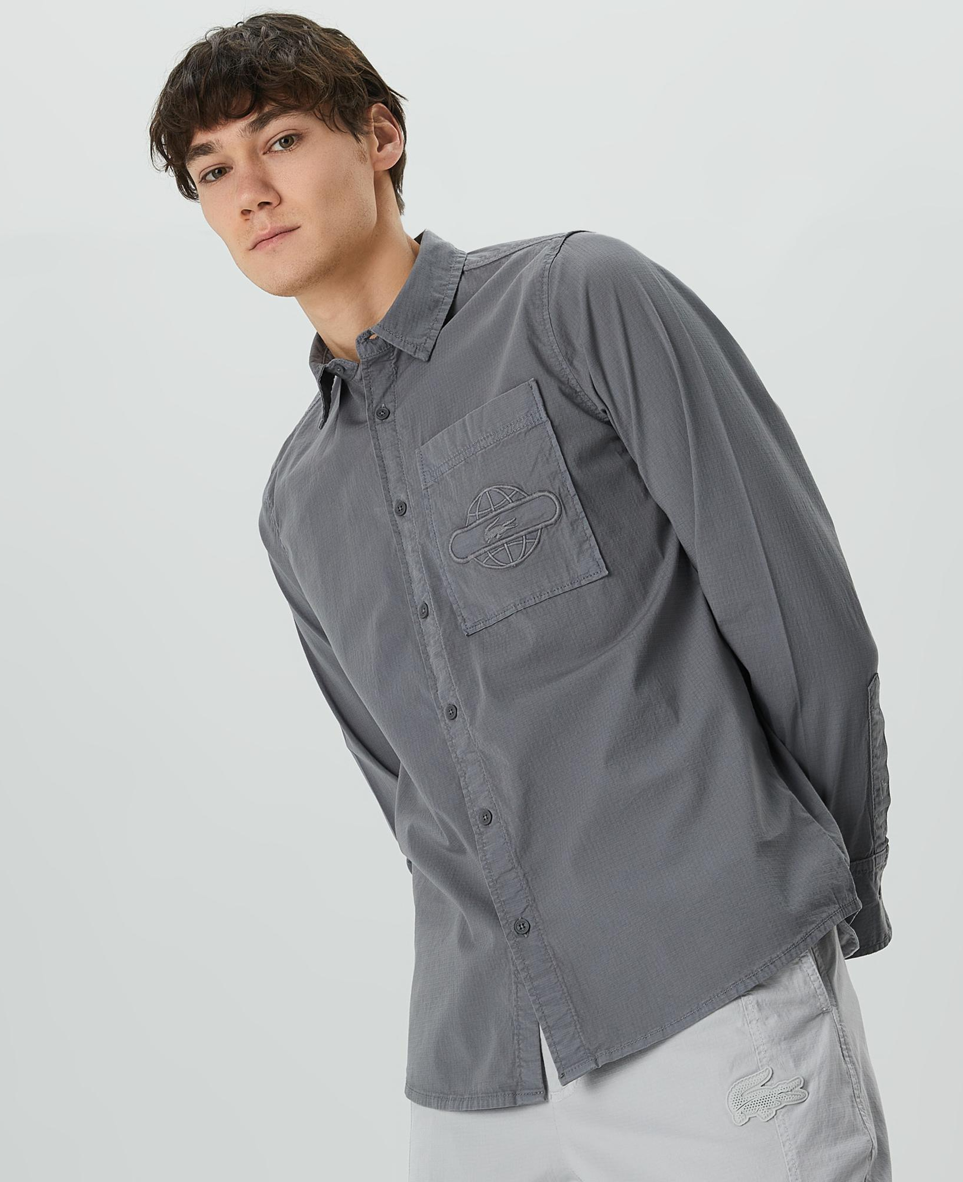 Lacoste X House of SuperStep Erkek Gri Gömlek