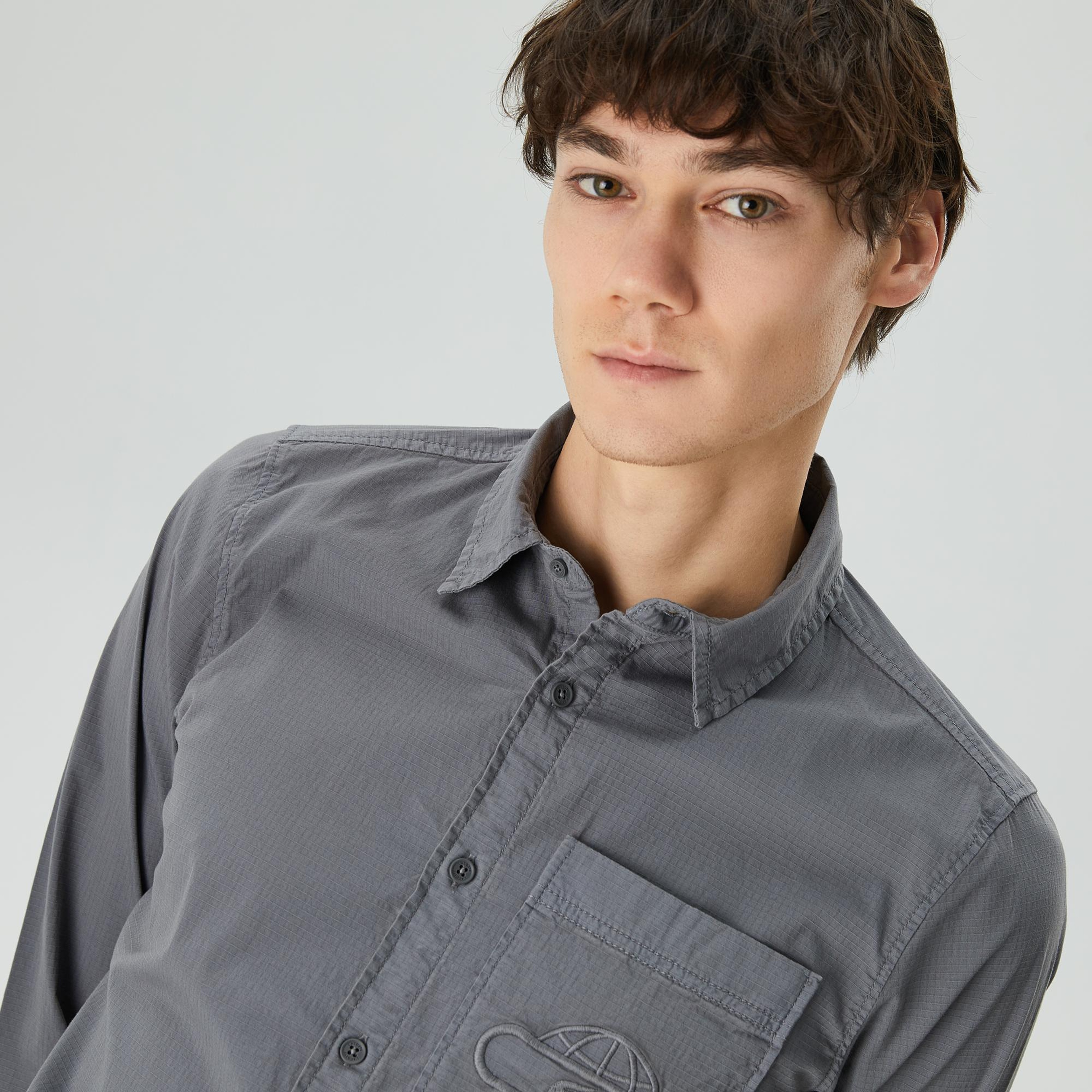 Lacoste X House of SuperStep Erkek Gri Gömlek